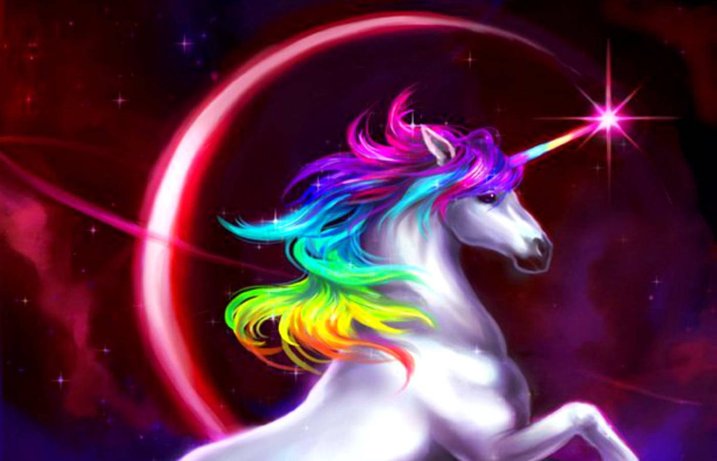 Pink Crescent Moon Rainbow Unicorn, white unicorn, rainbow mane, HD Desktop Wallpaper