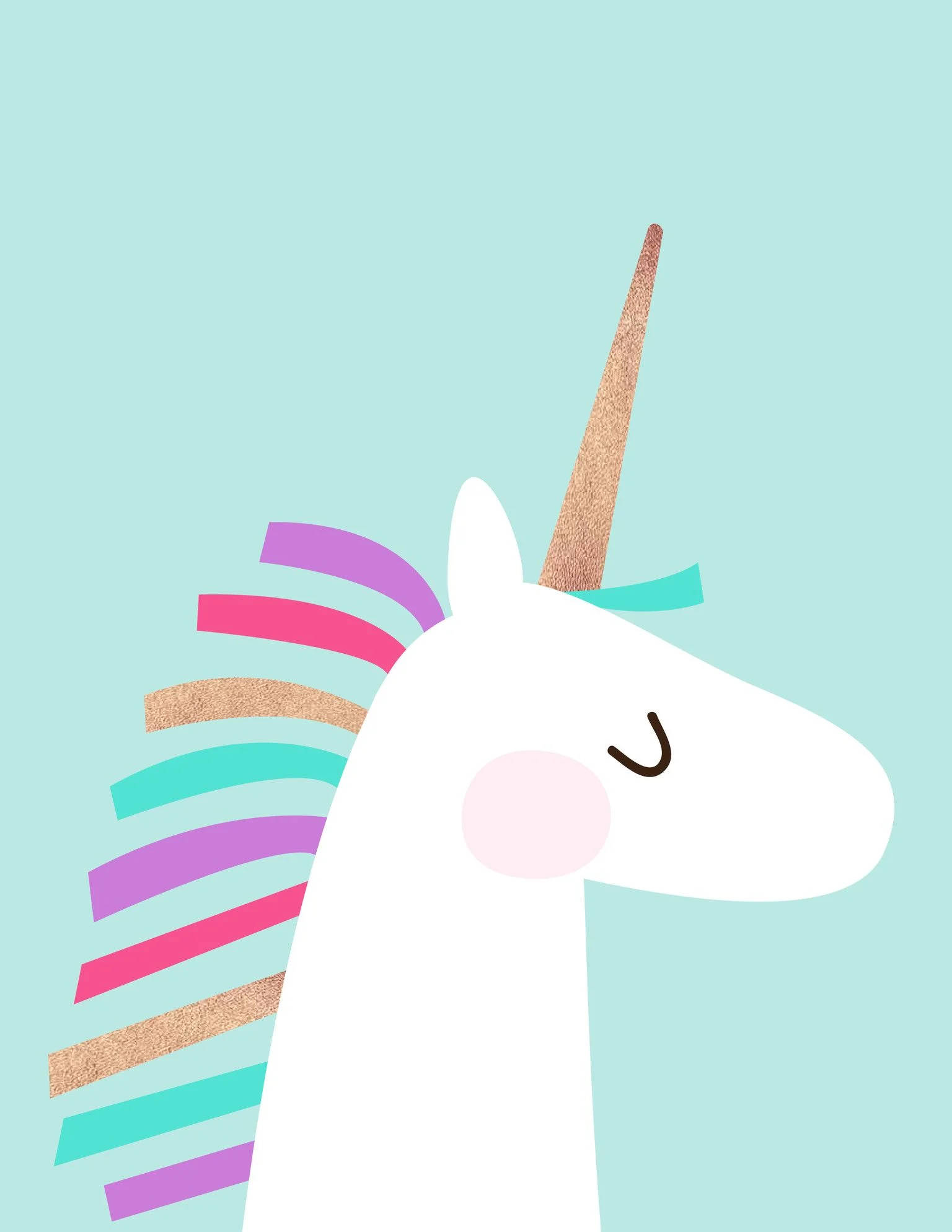 mint green, rainbow unicorn, glittery gold horn, Full HD Phone Wallpaper