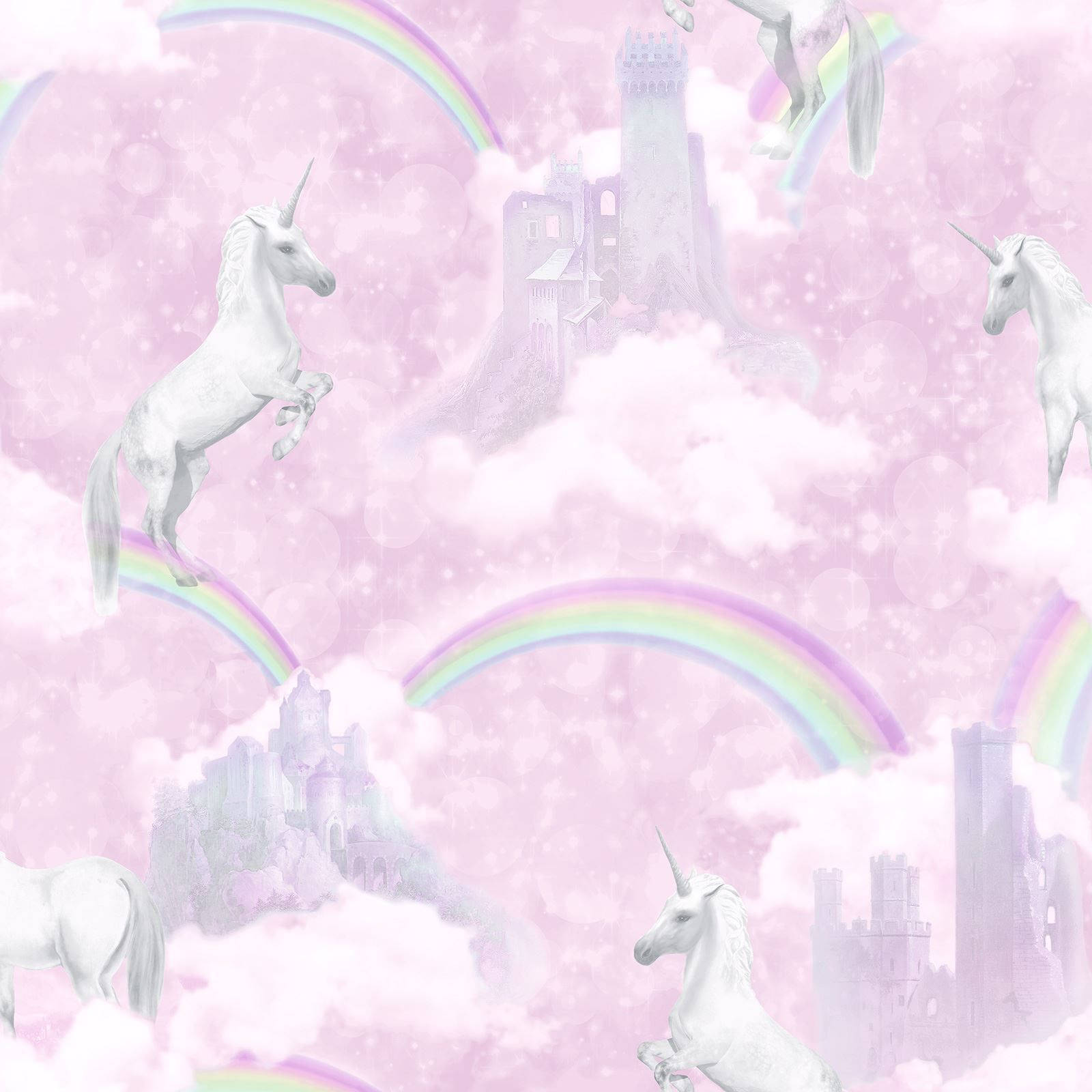 unicorn, prismatic backdrop, pastel pink clouds, HD Desktop Wallpaper