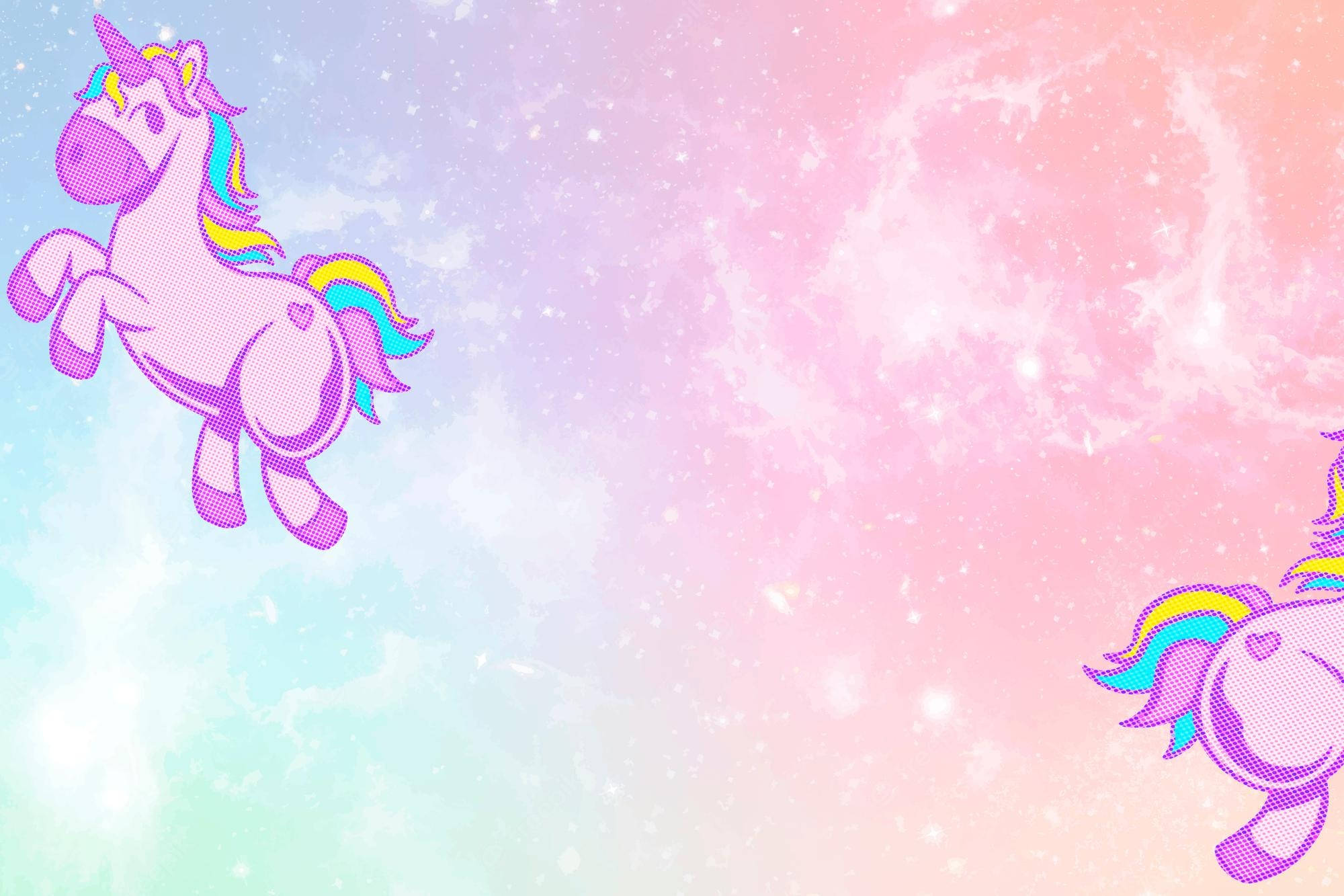pixel-art unicorns, rainbow manes, pastel gradient sky, Full HD Desktop Wallpaper