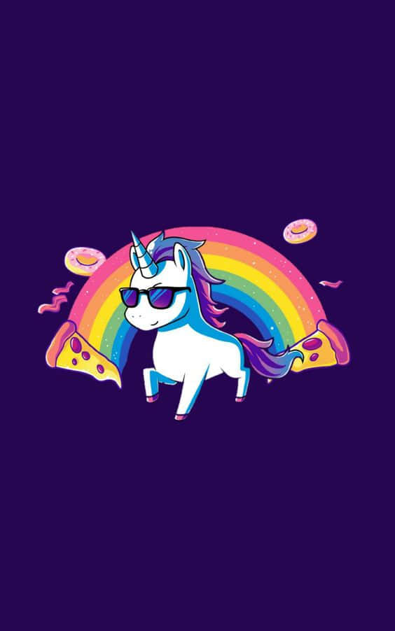 Purple Unicorn, sunglasses, rainbow, SD Phone Wallpaper