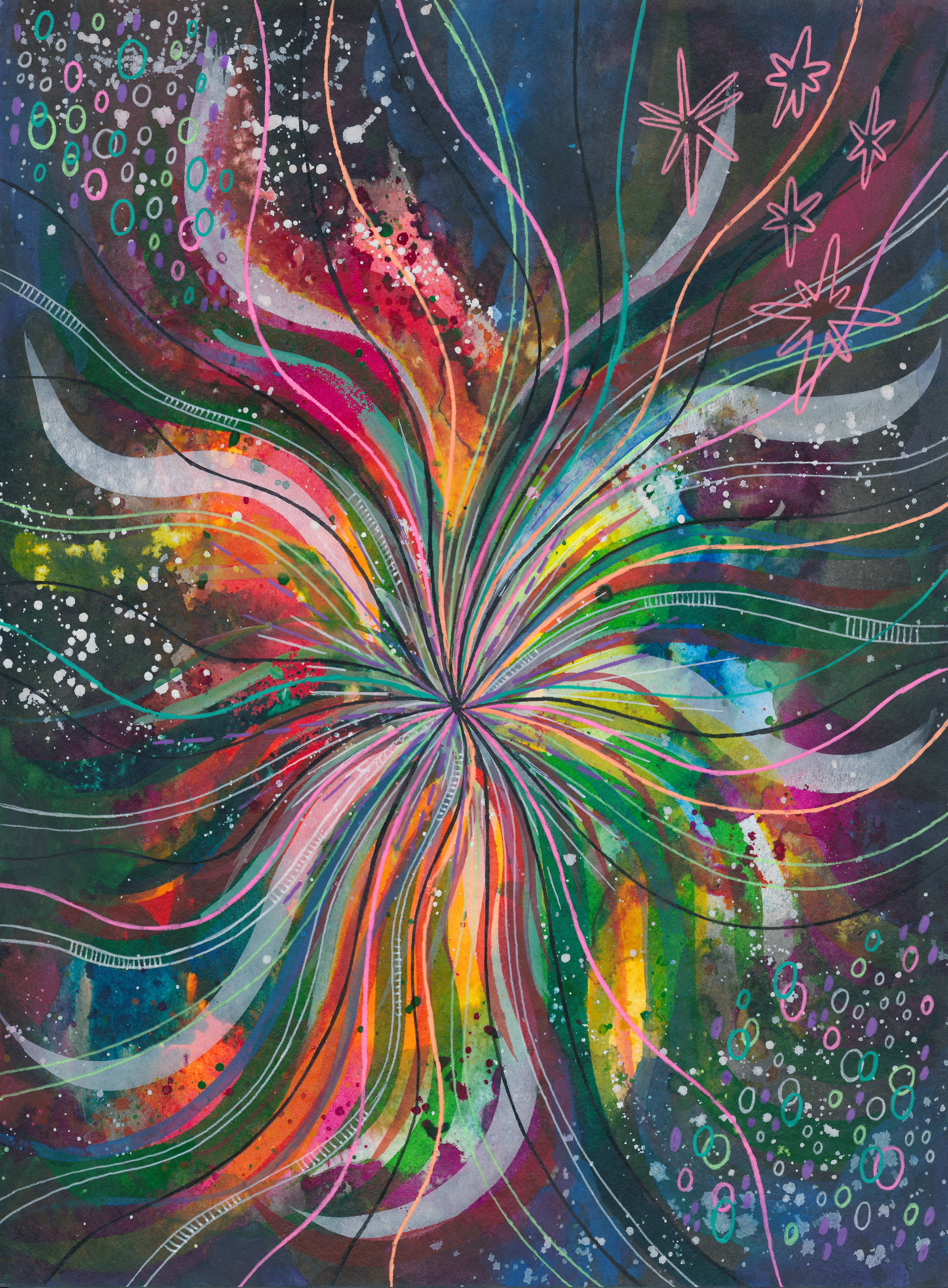 watercolor, rainbow colors, star-like shapes, 5K Phone Wallpaper