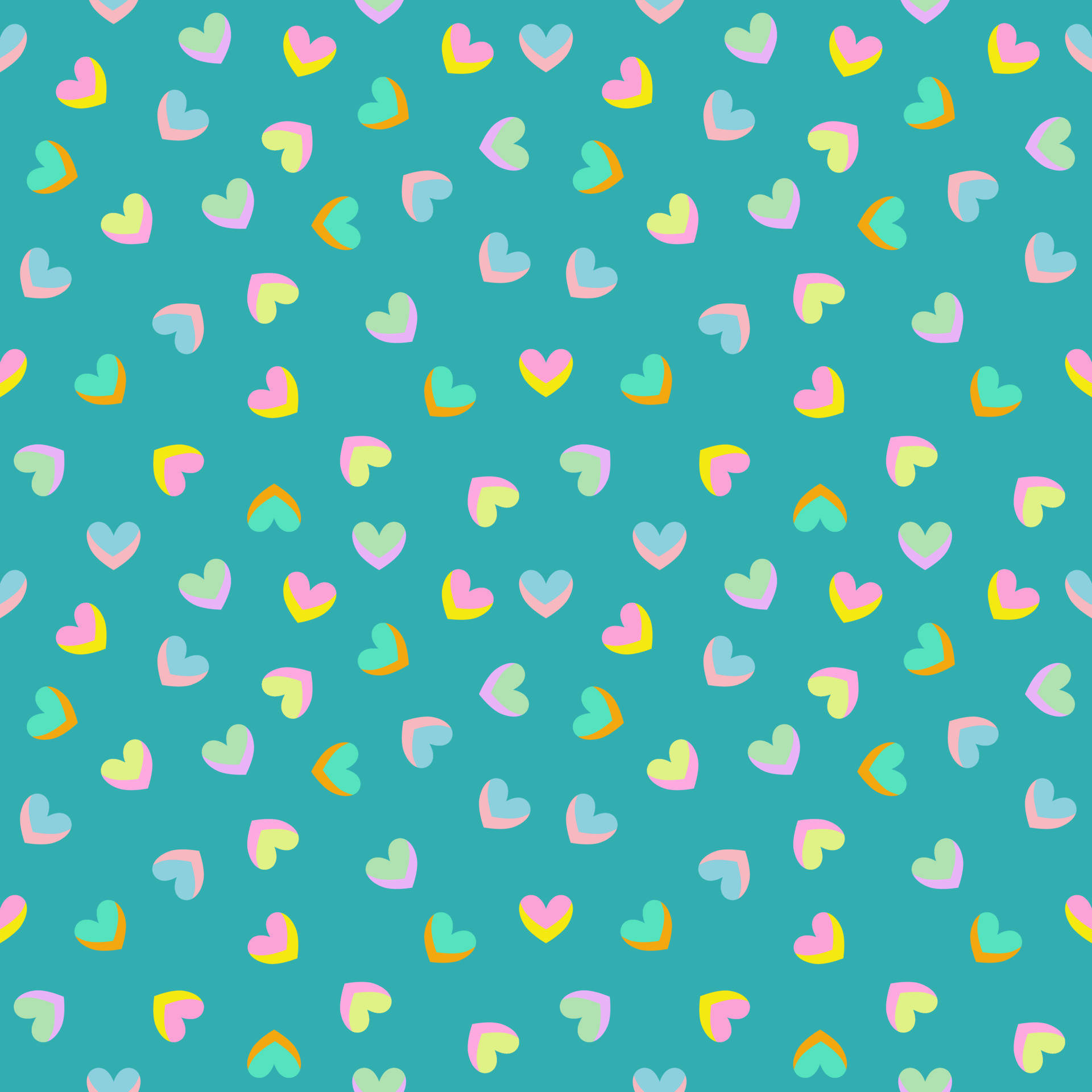pastel teal, pastel hearts, yellow, Full HD Desktop Wallpaper