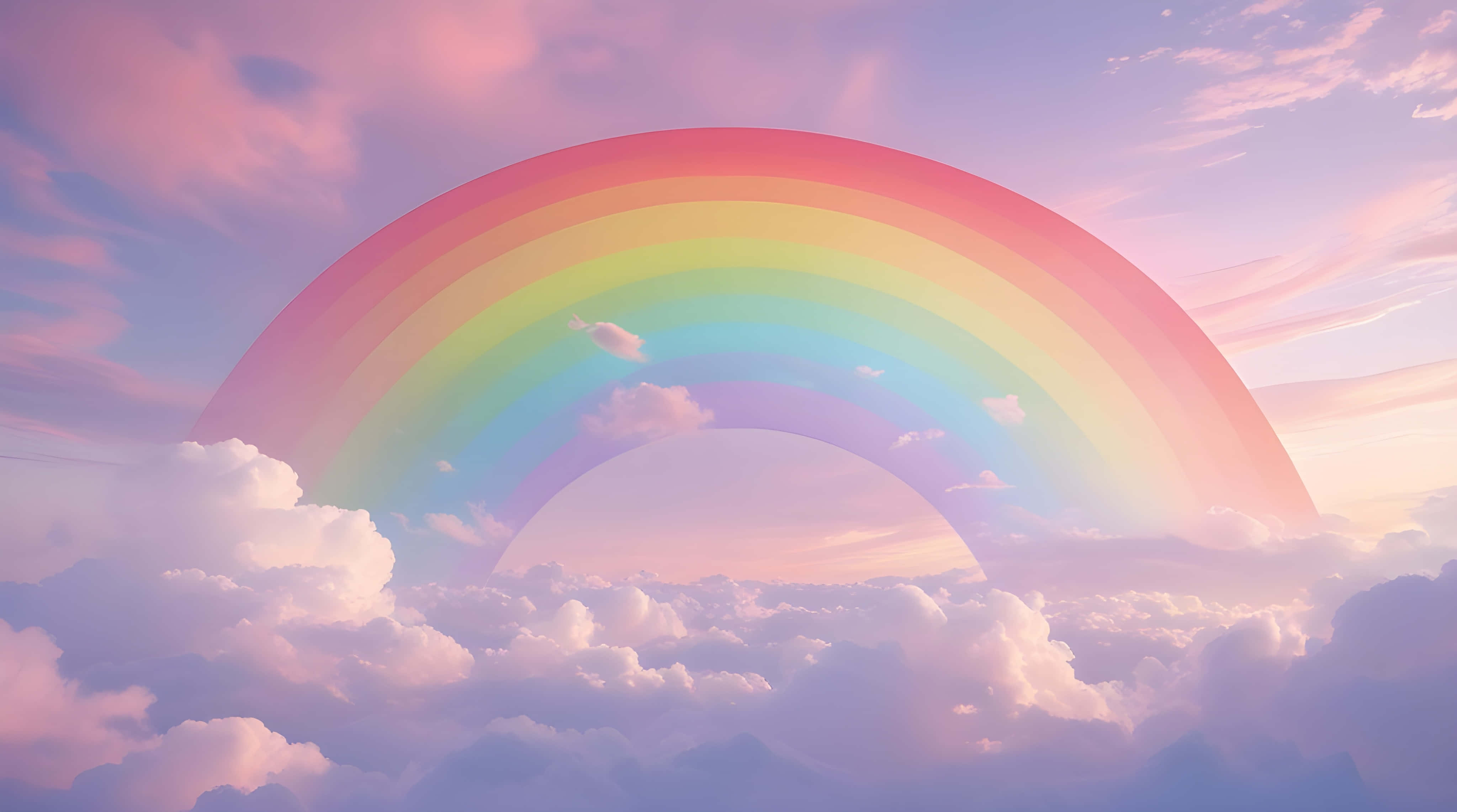 rainbow, fluffy clouds, pink, 4K Desktop Wallpaper