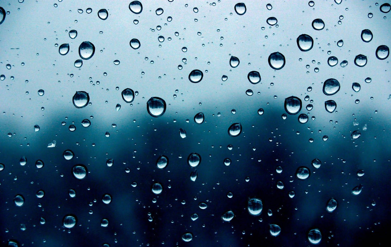 raindrops, glass surface, blue-gray world, HD Desktop Wallpaper