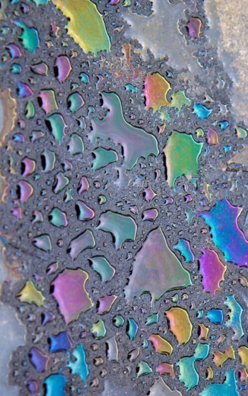 raindrops, iridescent oil slicks, vibrant rainbow patterns, HD Phone Wallpaper