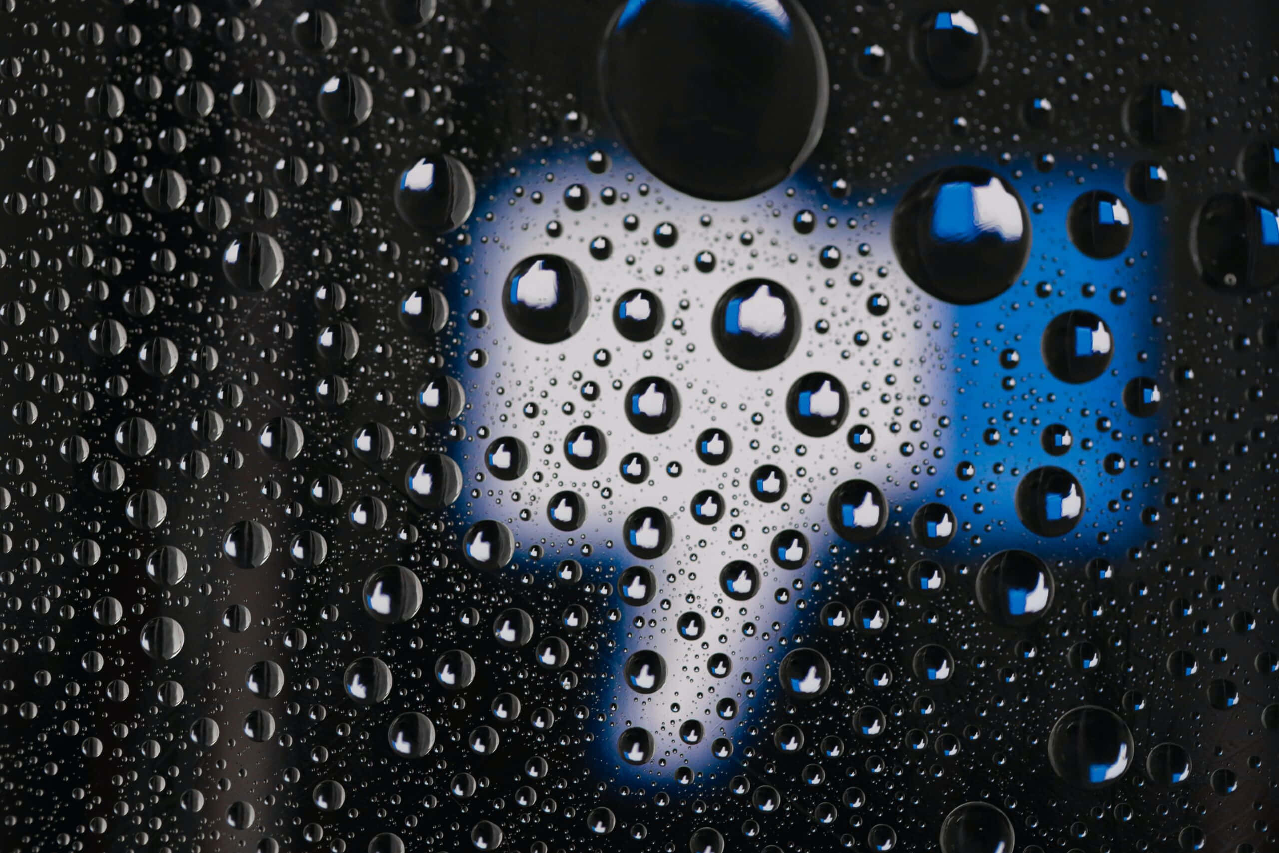 Raindrops, glass, blue, 2K Desktop Wallpaper