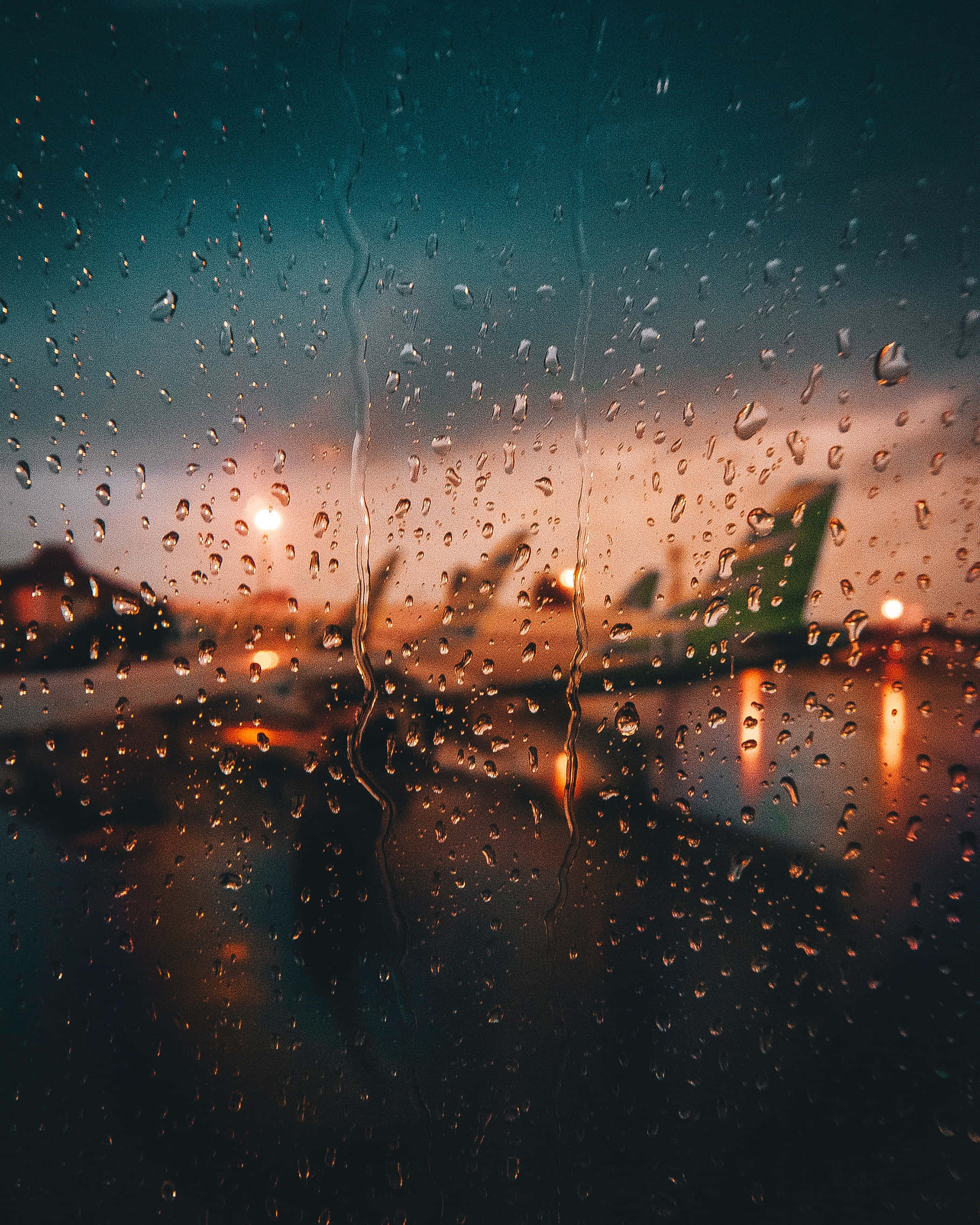 Raindrops, window, airport planes, 2K Phone Wallpaper
