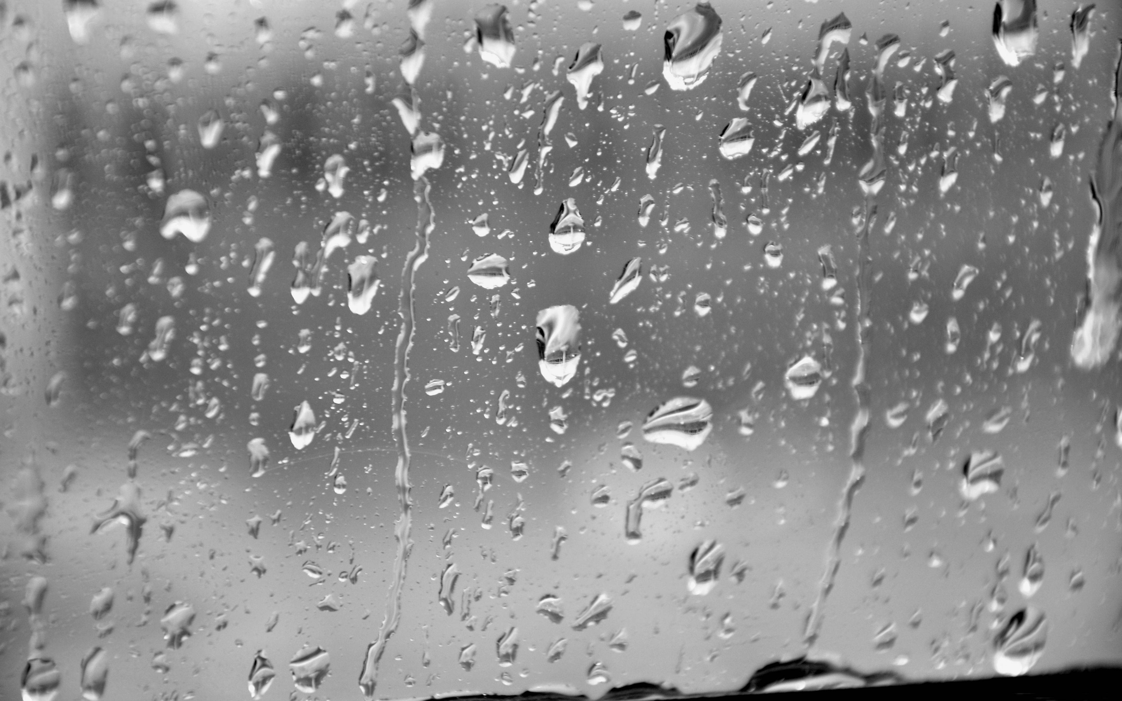 glass pane, raindrops, monochrome, 4K Desktop Wallpaper