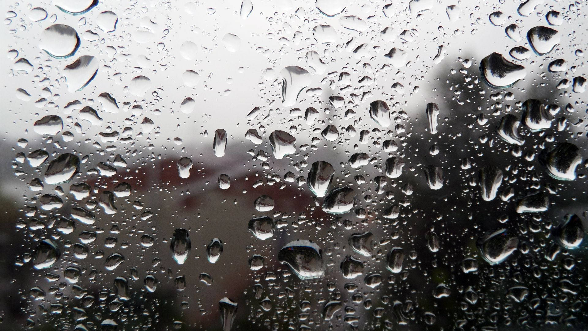 transparent glass pane, raindrops, muted urban scene, Full HD Desktop Wallpaper