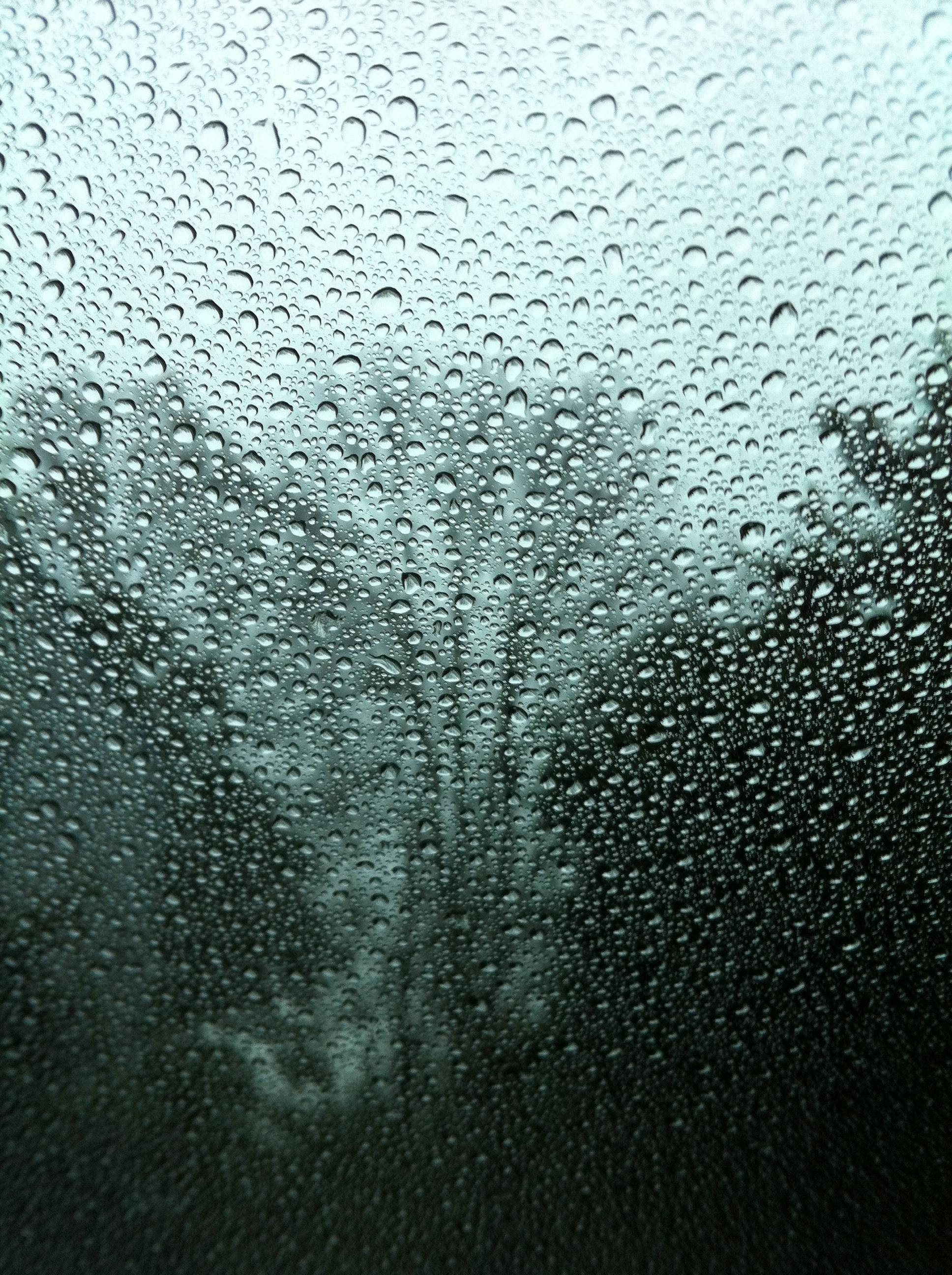 misty raindrops, clear glass surface, gray sky, 2K Phone Wallpaper