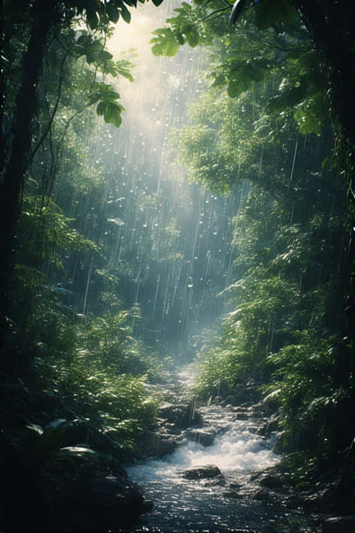 rainforest, summer downpour, dense green canopy, SD Phone Wallpaper