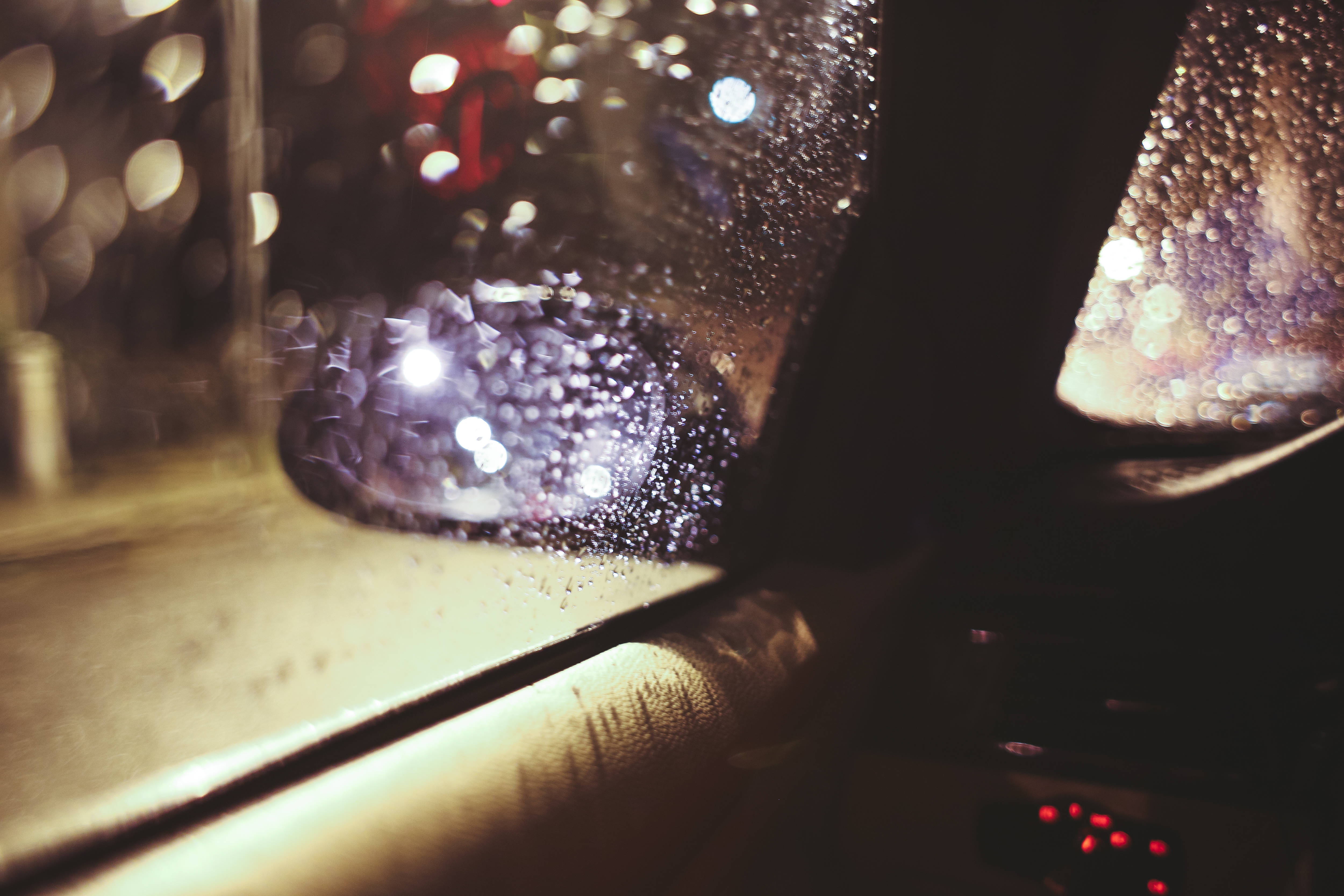 Night, Raindrops, Car window, 4K Desktop Wallpaper
