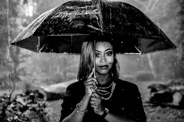 woman, black umbrella, rain, SD Desktop Wallpaper