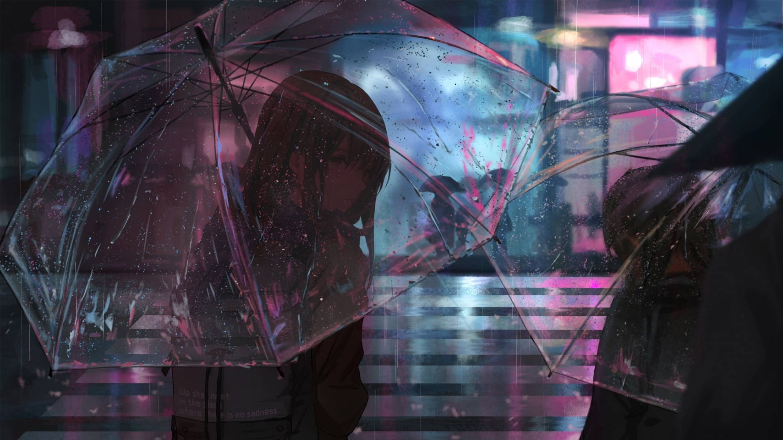 anime girl, dark hair, transparent umbrella, 2K Desktop Wallpaper