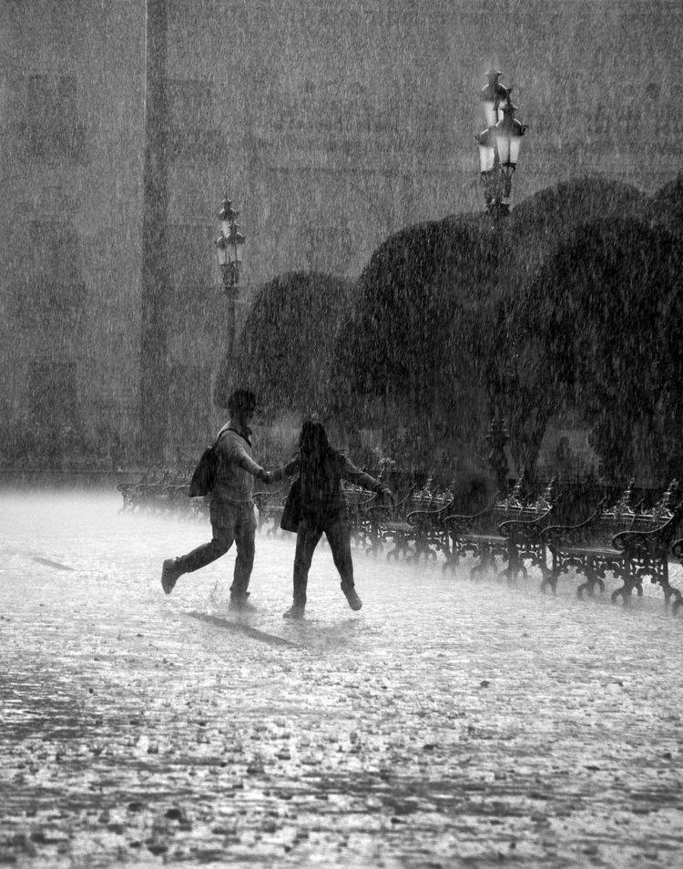 grayscale, rain, couple dancing, SD Phone Wallpaper