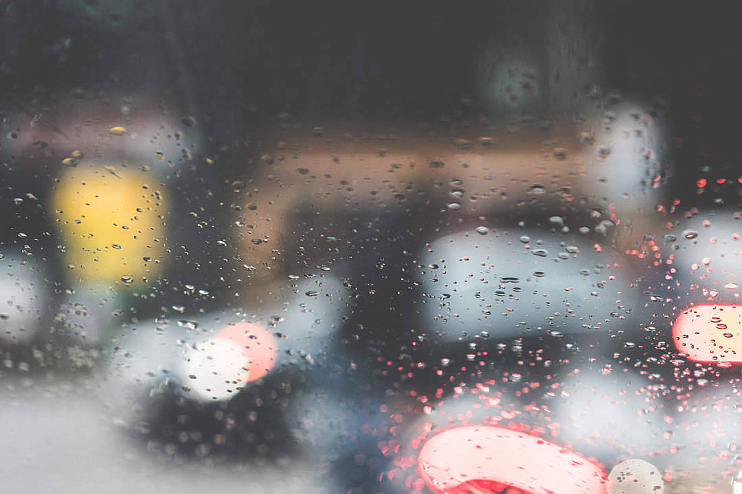 raindrops, car window, red taillights, SD Desktop Wallpaper