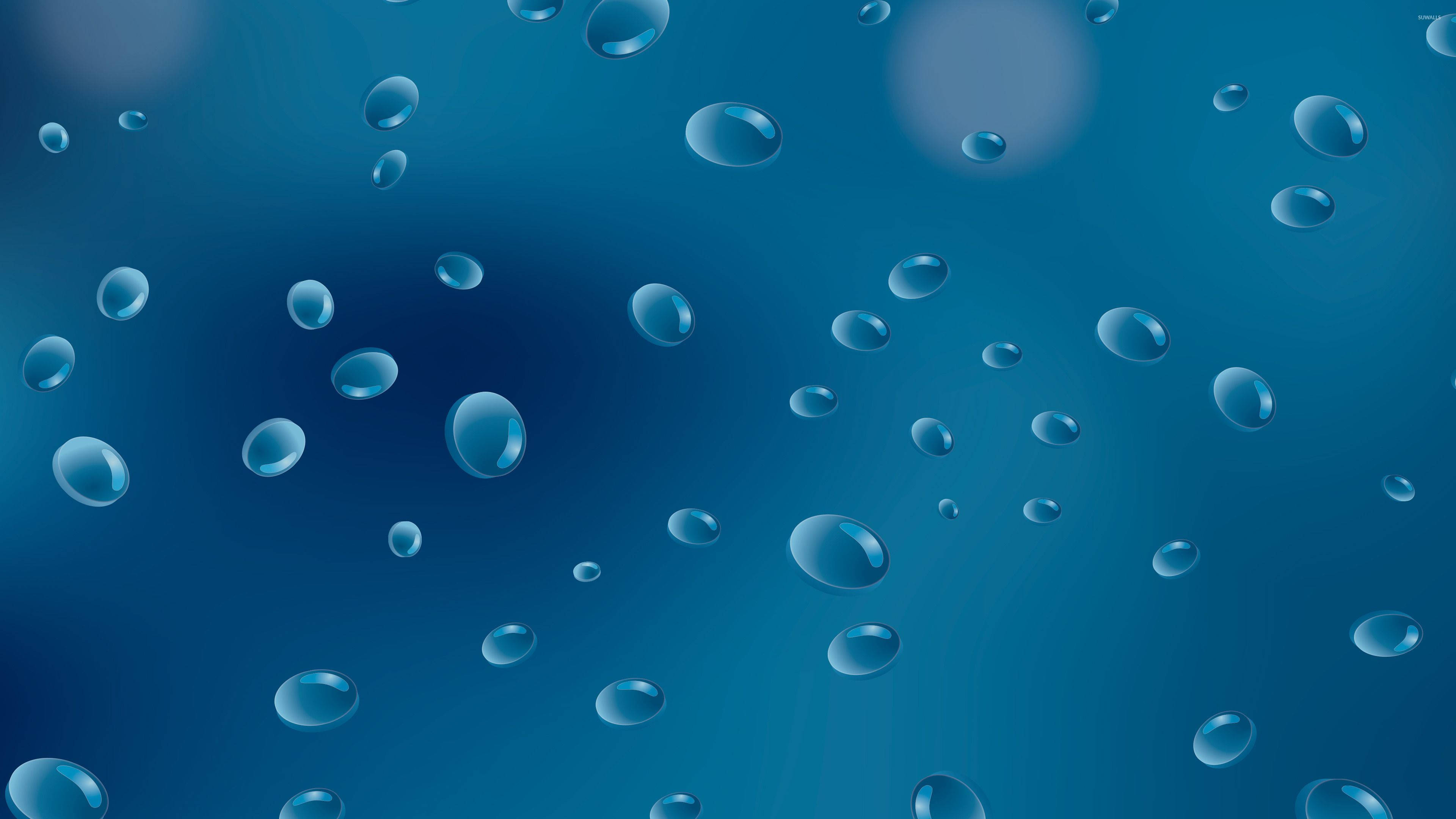 blue raindrops, gradient blue background, soft bokeh highlights, 4K Desktop Wallpaper