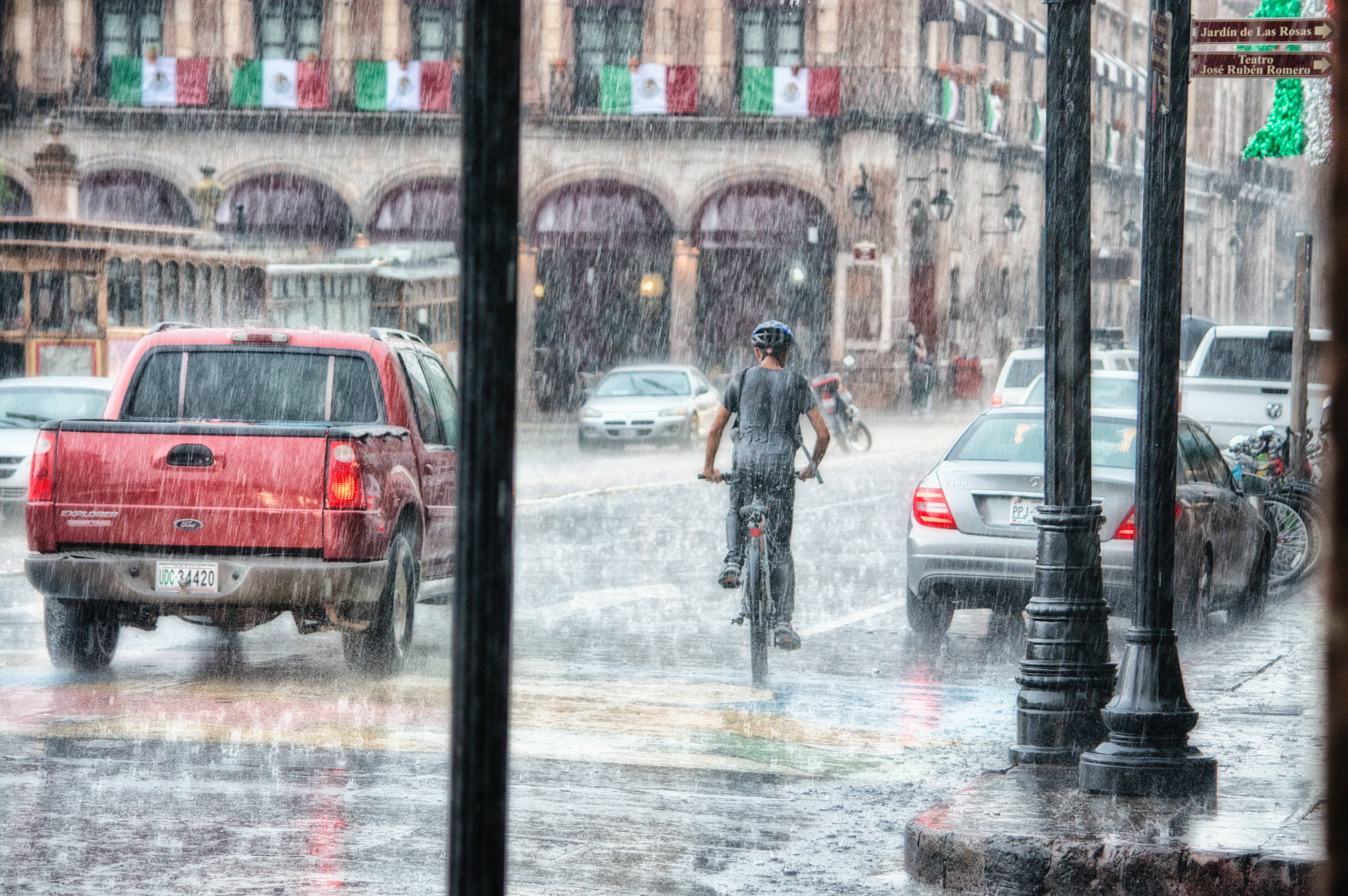 Rain Nature, bike, heavy rain, 5K Desktop Wallpaper