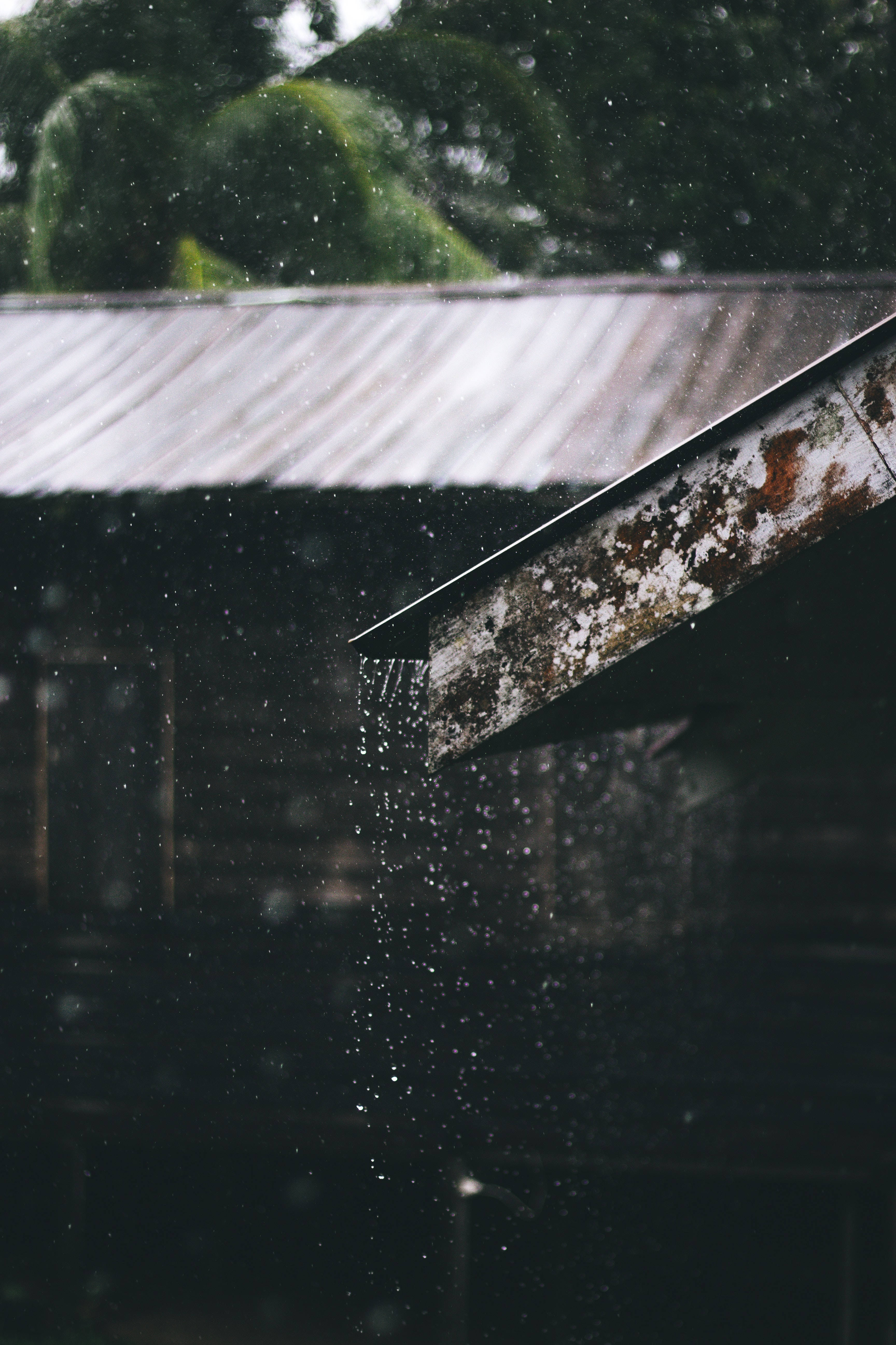 Rain Nature Corrugated Metal Sheet, rusted metal roof, raindrops, 5K Phone Wallpaper
