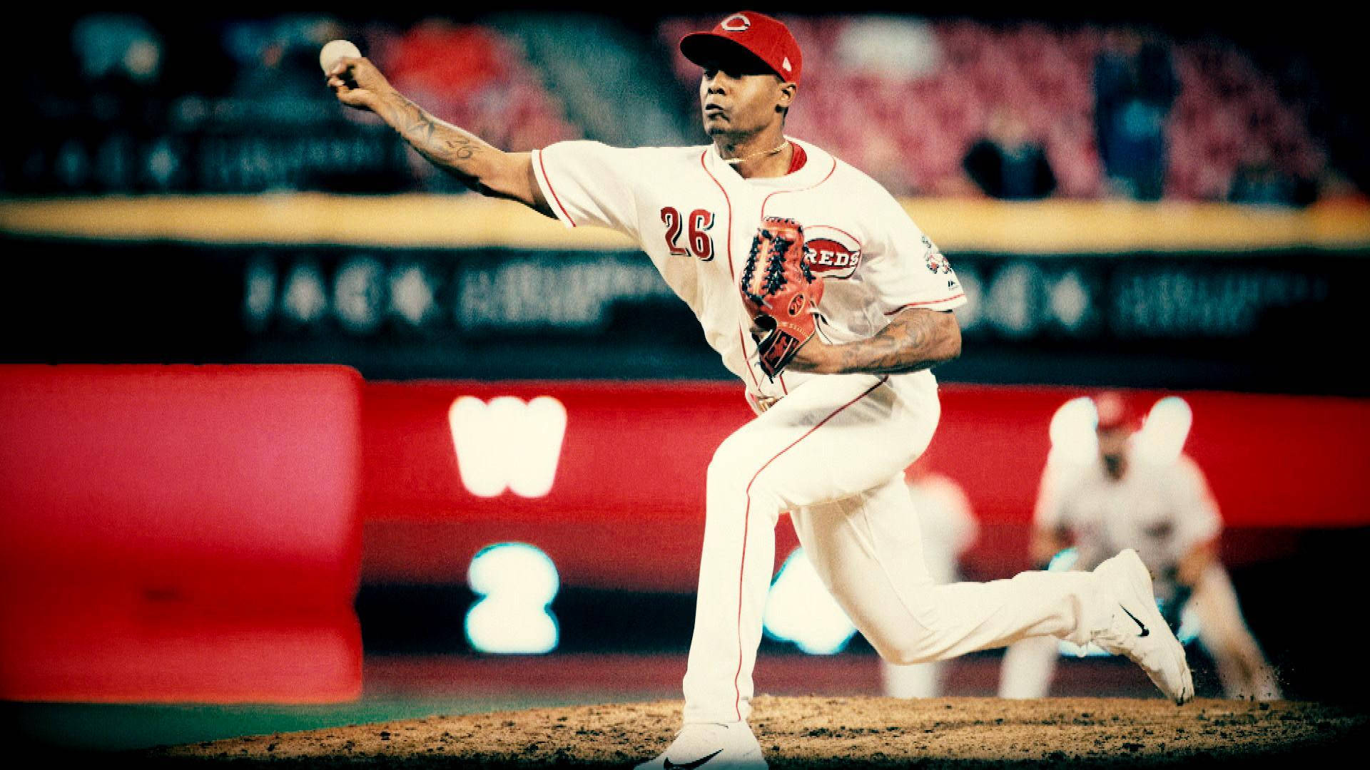 Raisel Iglesias, white uniform, red accents, Full HD Desktop Wallpaper