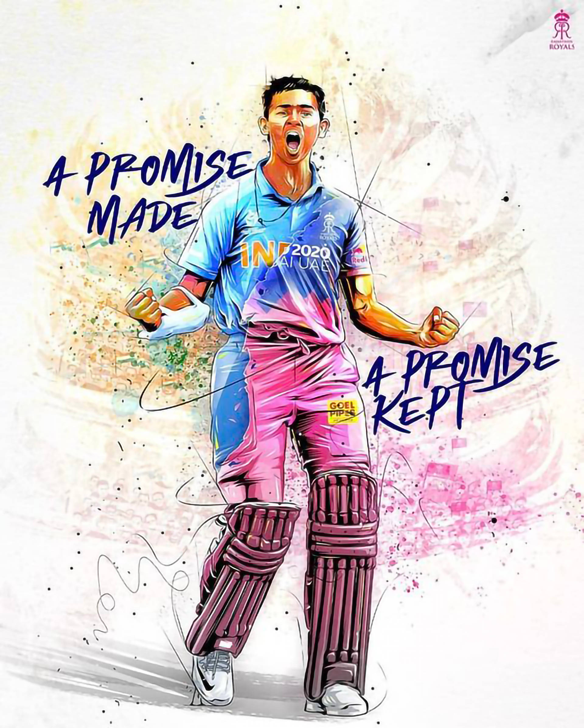 Rajasthan Royals, blue and pink gear, cricket player, Full HD Phone Wallpaper