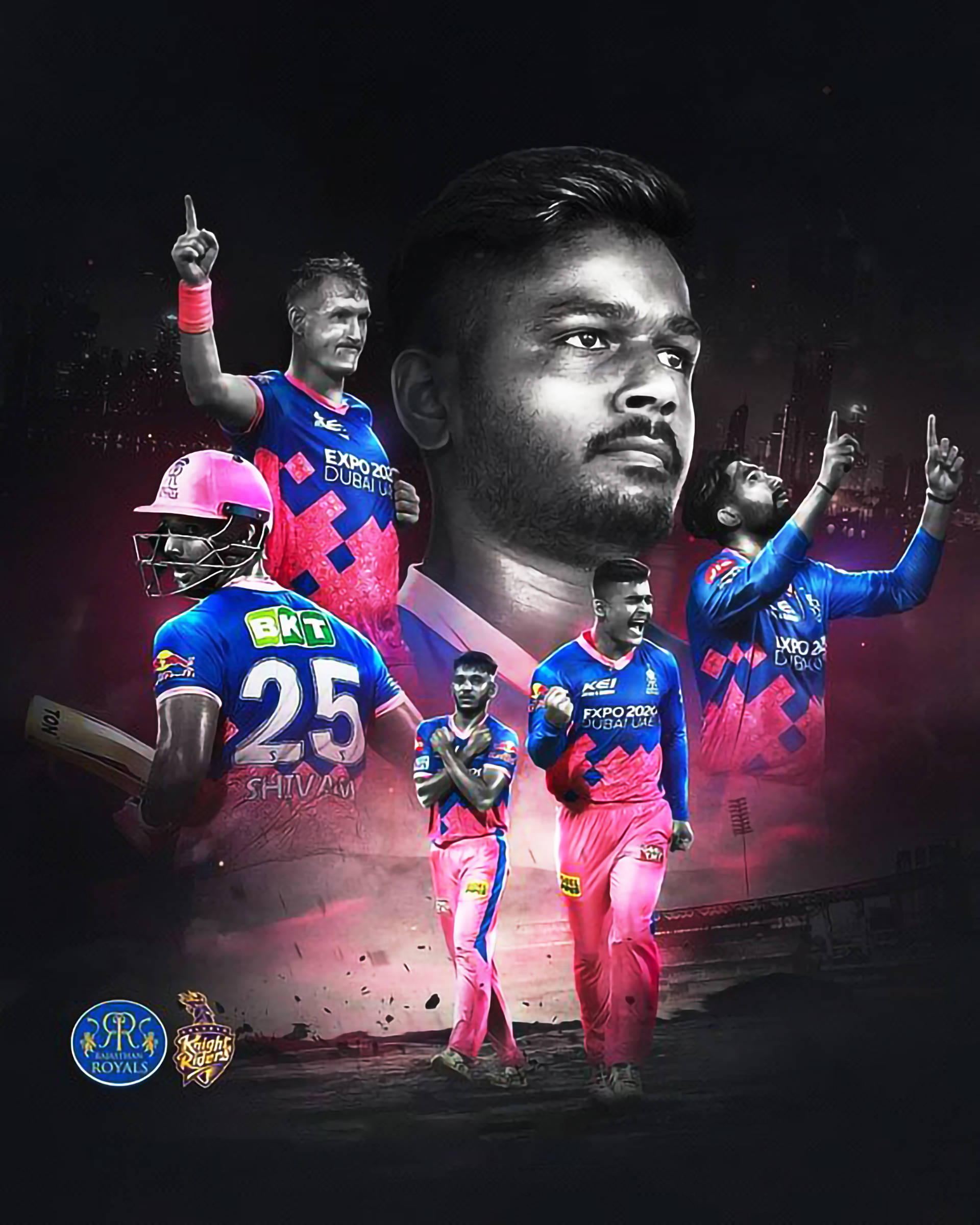 Rajasthan Royals, pink and blue uniforms, cricket players, Full HD Phone Wallpaper