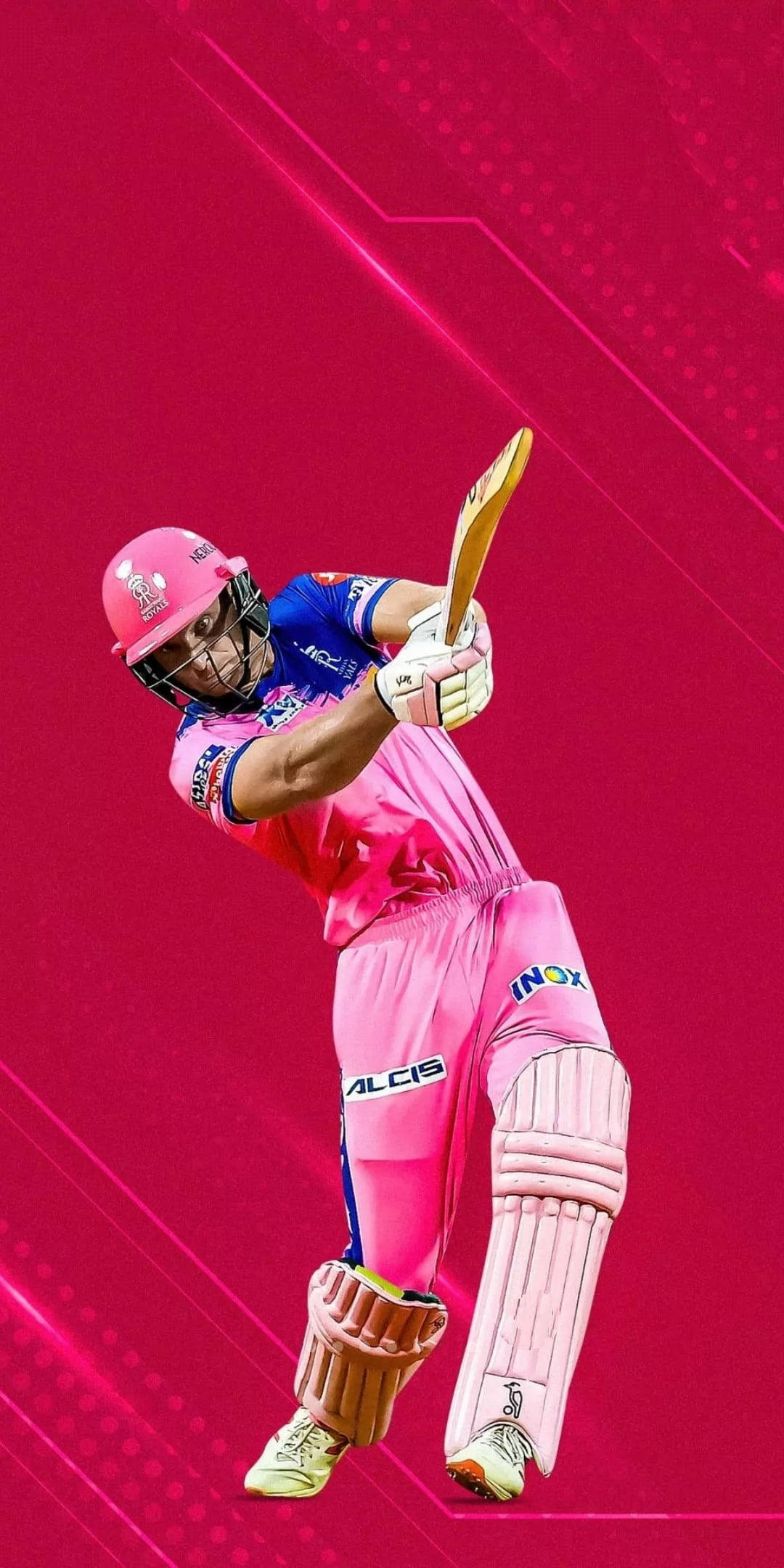 Rajasthan Royals, pink uniform, magenta geometric background, Full HD Phone Wallpaper