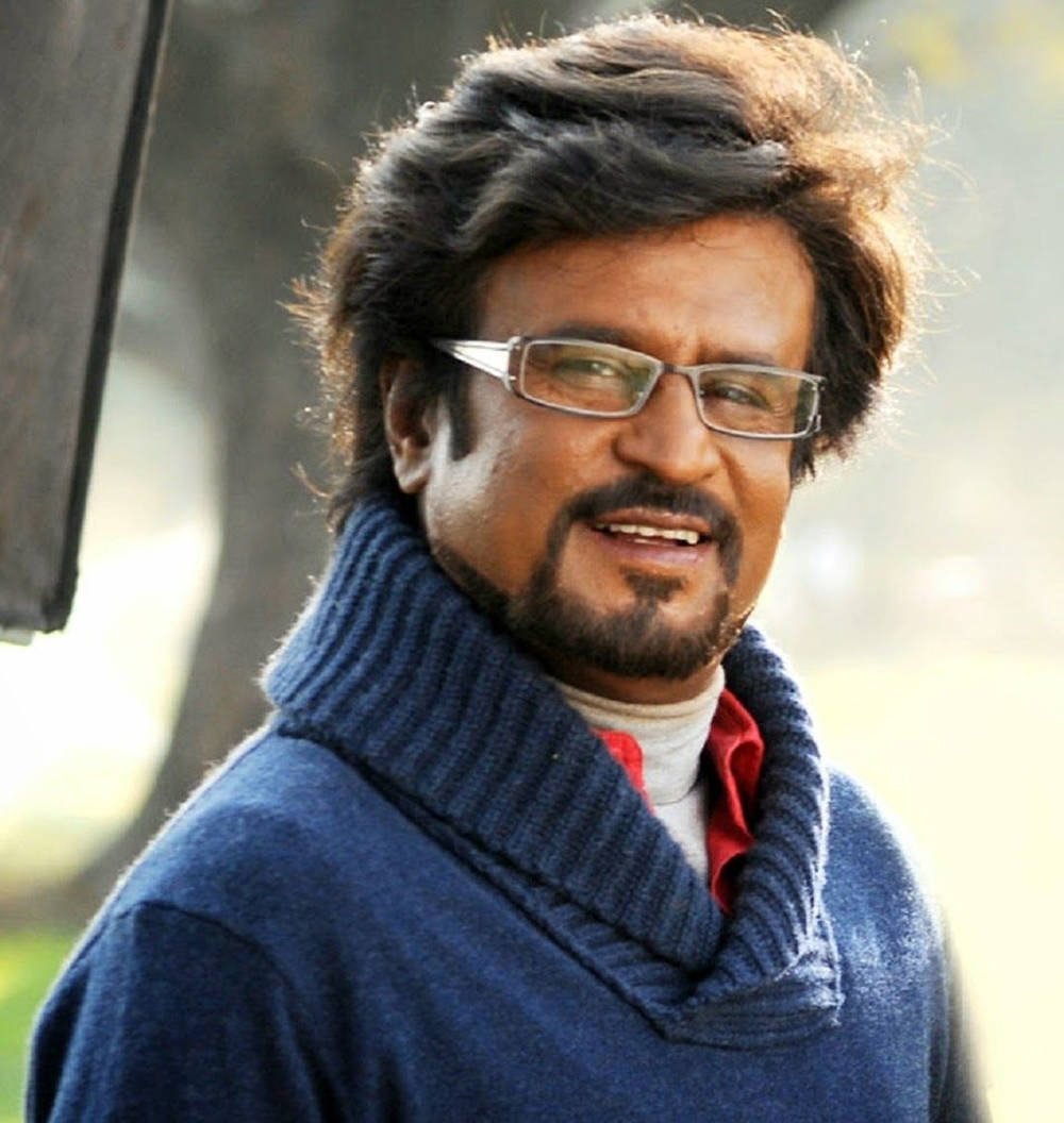 Rajinikanth, blue turtleneck sweater, red shirt, SD Phone Wallpaper