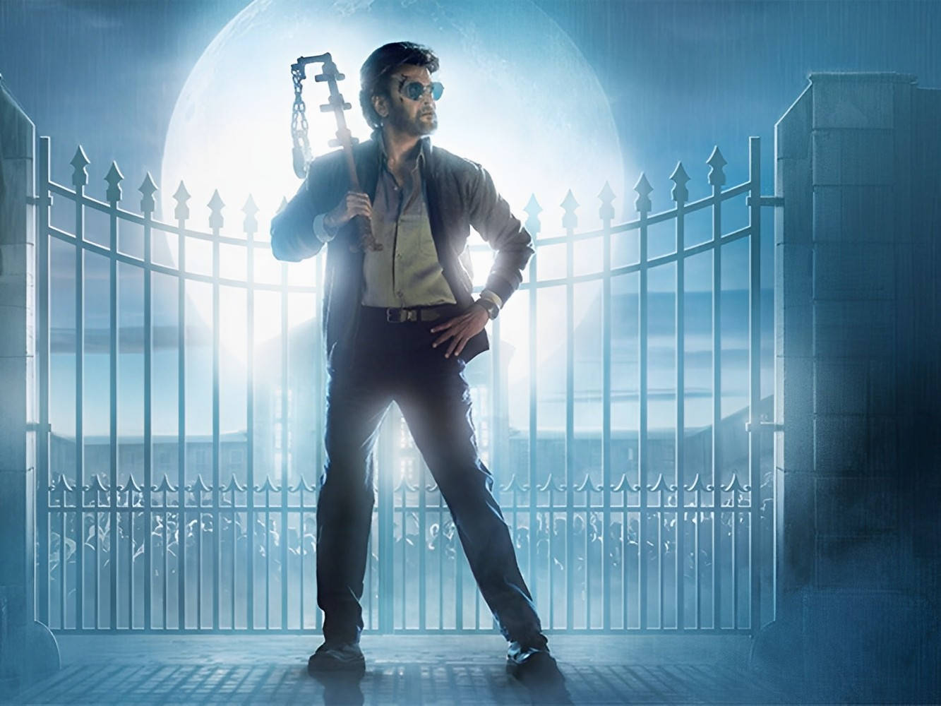 Rajinikanth, blue, full moon, HD Desktop Wallpaper
