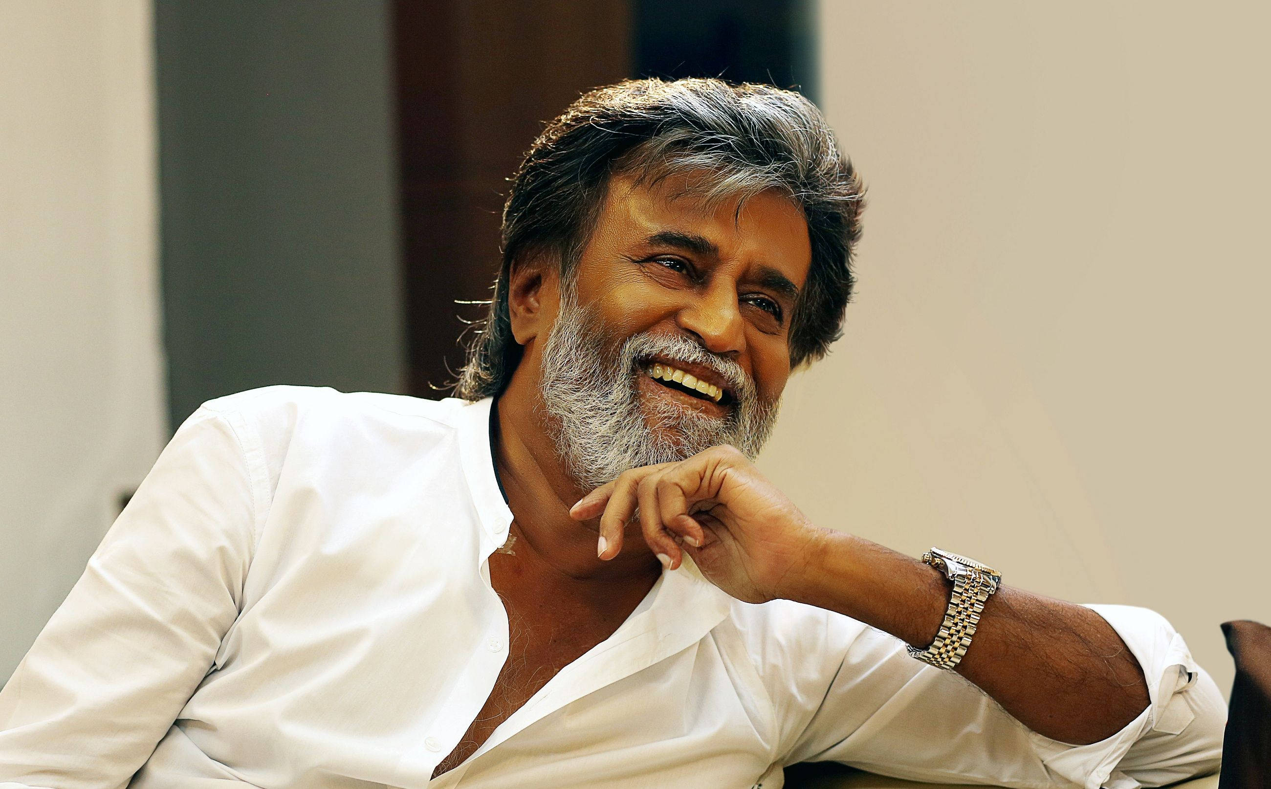 Rajinikanth, gray hair, beard, 2K Desktop Wallpaper