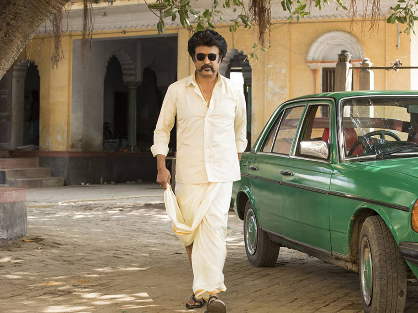 Rajinikanth, white dhoti, sunglasses, HD Desktop Wallpaper