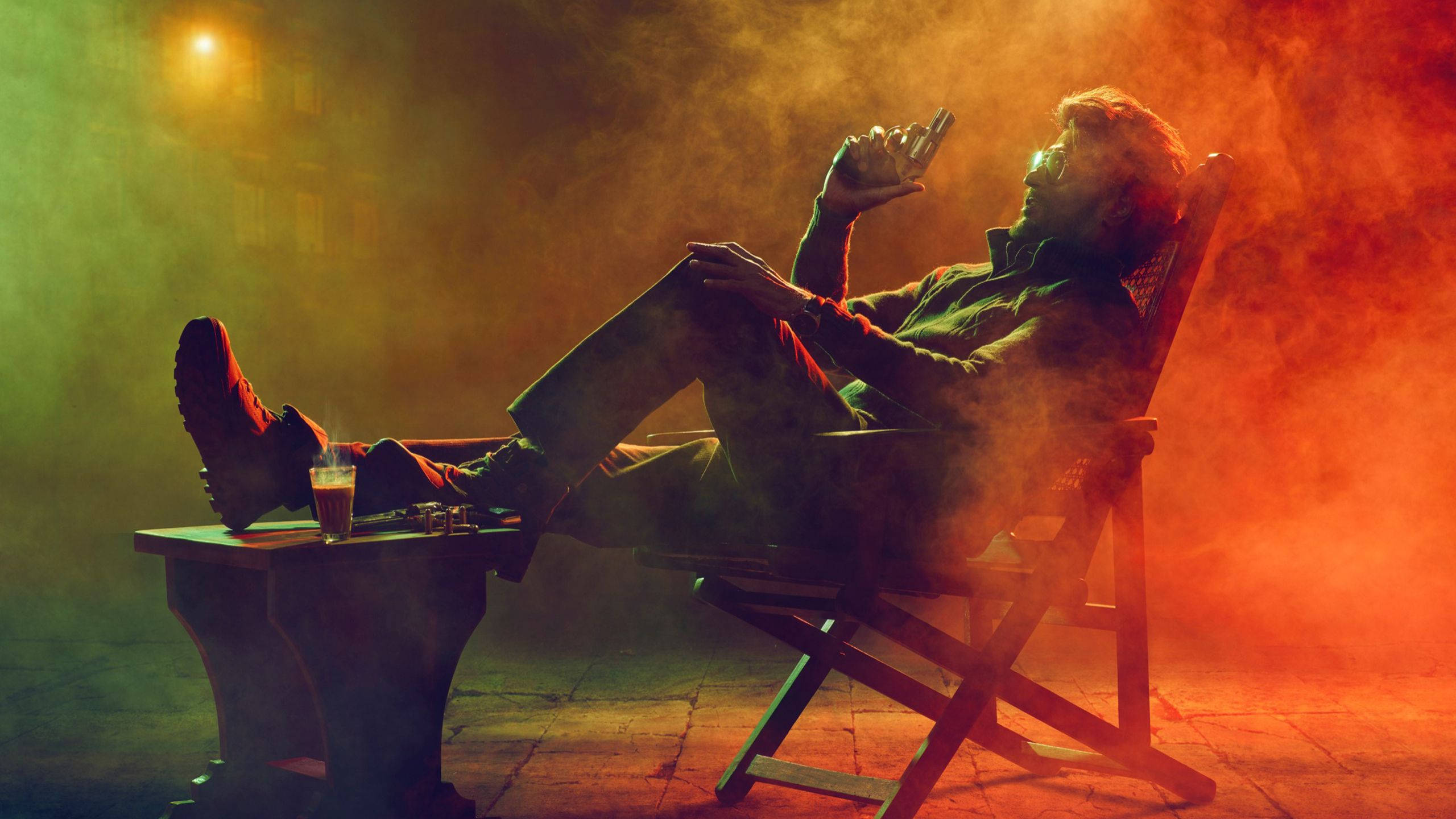 Rajinikanth, smoky green, red, 2K Desktop Wallpaper