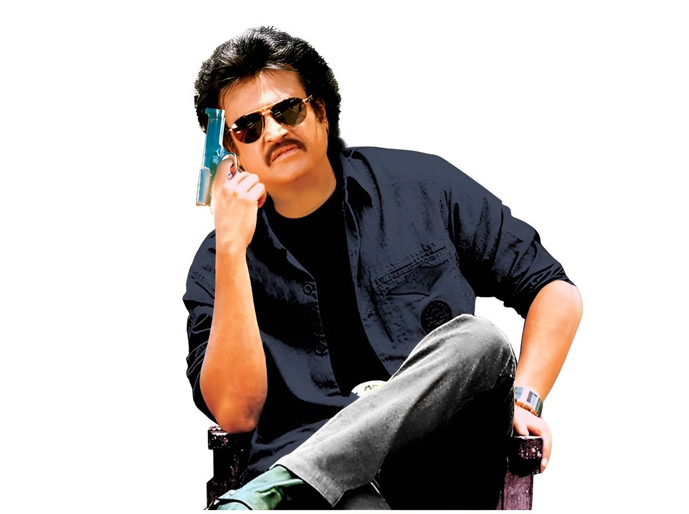 Rajinikanth, blue gun, mustache, HD Desktop Wallpaper