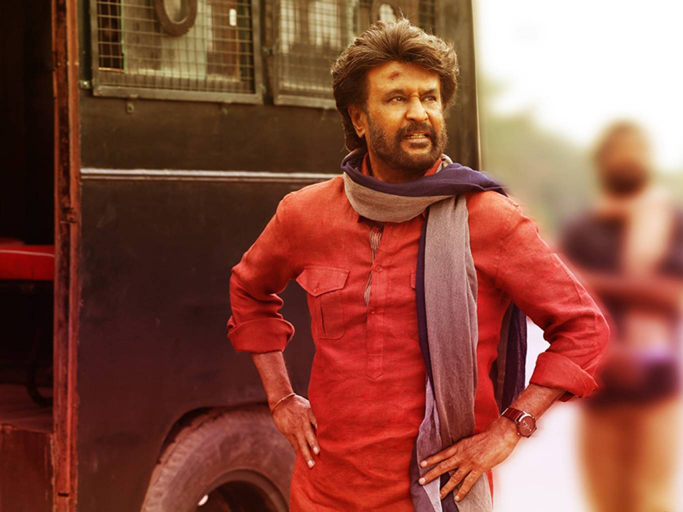 Rajinikanth, red kurta, scarf, HD Desktop Wallpaper