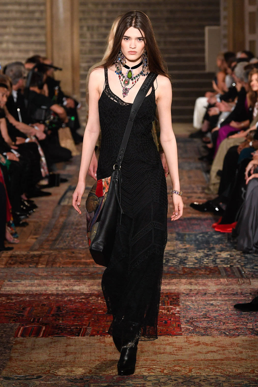 Ralph Lauren Corporation, black textured dress, bold jewelry, HD Phone Wallpaper