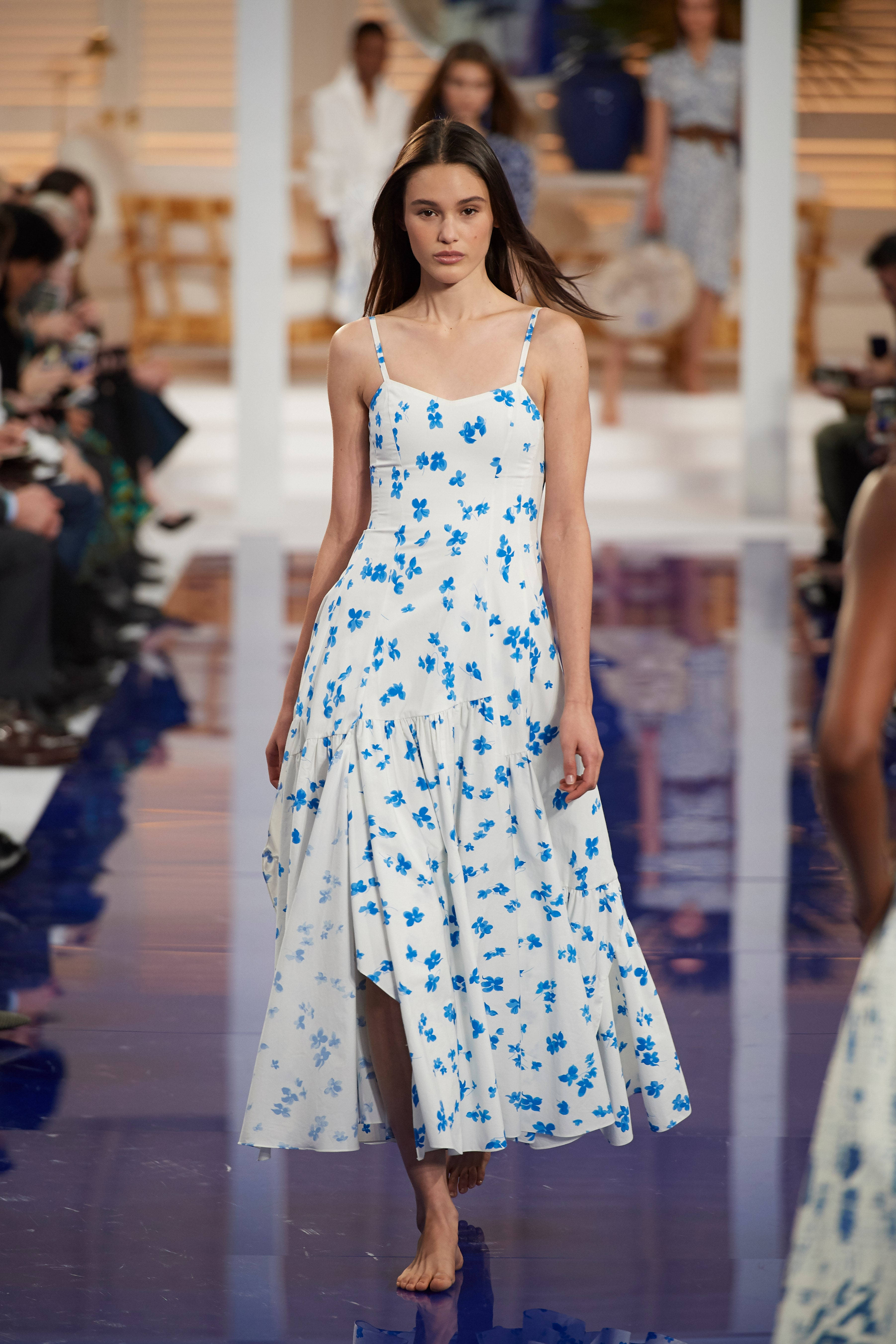 Ralph Lauren Corporation, white floral dress, blue blossoms, 5K Phone Wallpaper