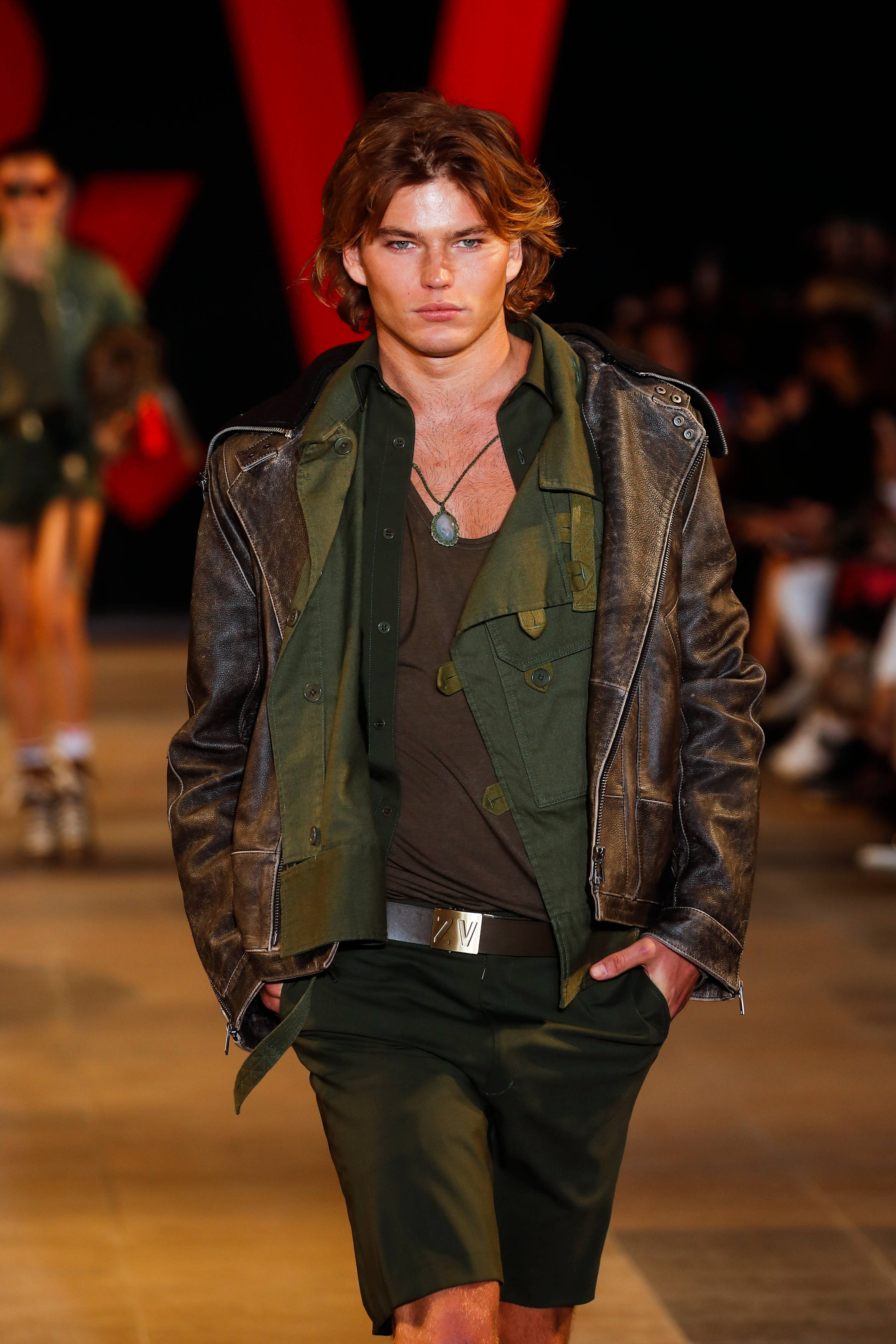 Ralph Lauren Corporation, man leather jacket, olive green, 2K Phone Wallpaper