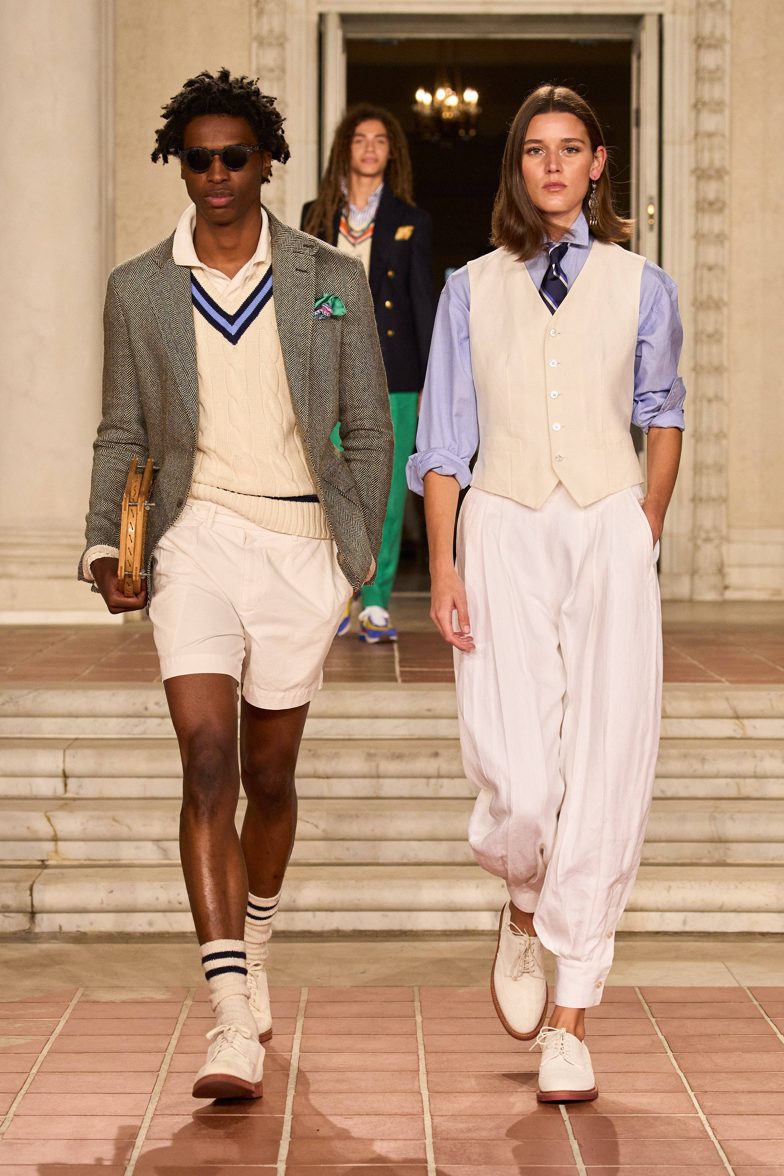 Ralph Lauren Corporation, male female models, marble steps, 4K Phone Wallpaper