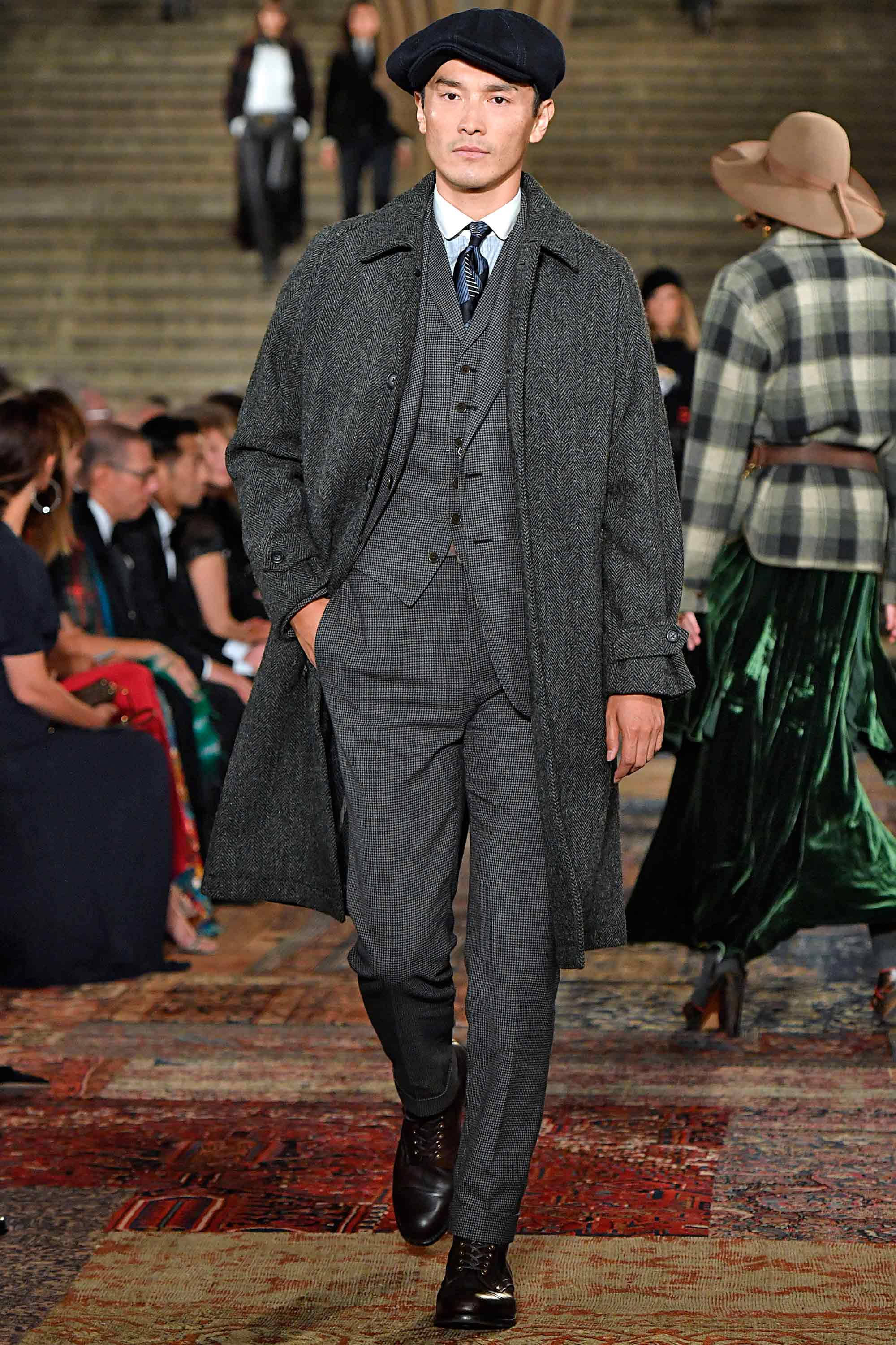 Ralph Lauren Corporation, grey three-piece suit, flat cap, 2K Phone Wallpaper