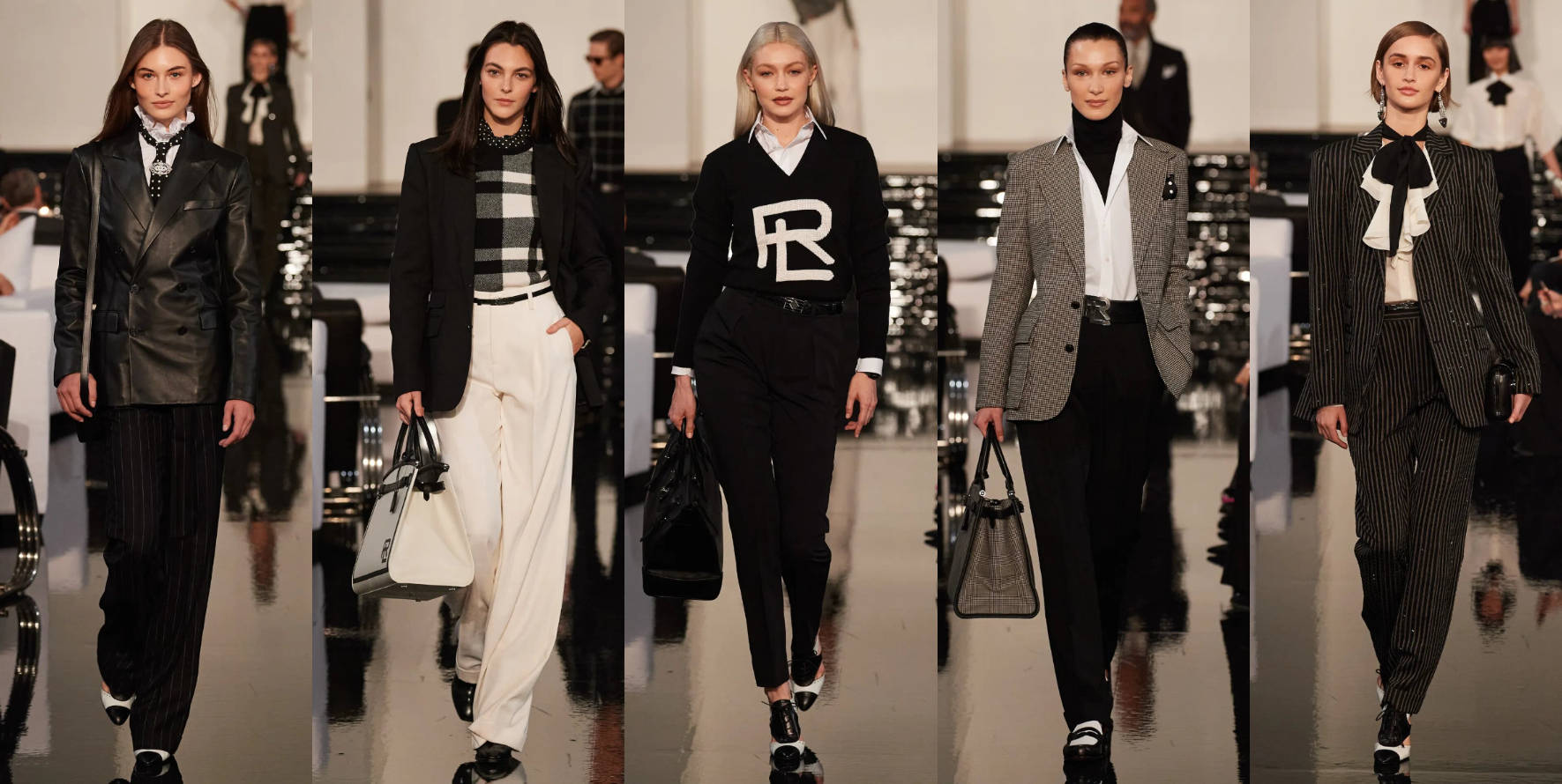 Ralph Lauren Corporation, black and white tailored outfits, glossy runway, HD Desktop Wallpaper
