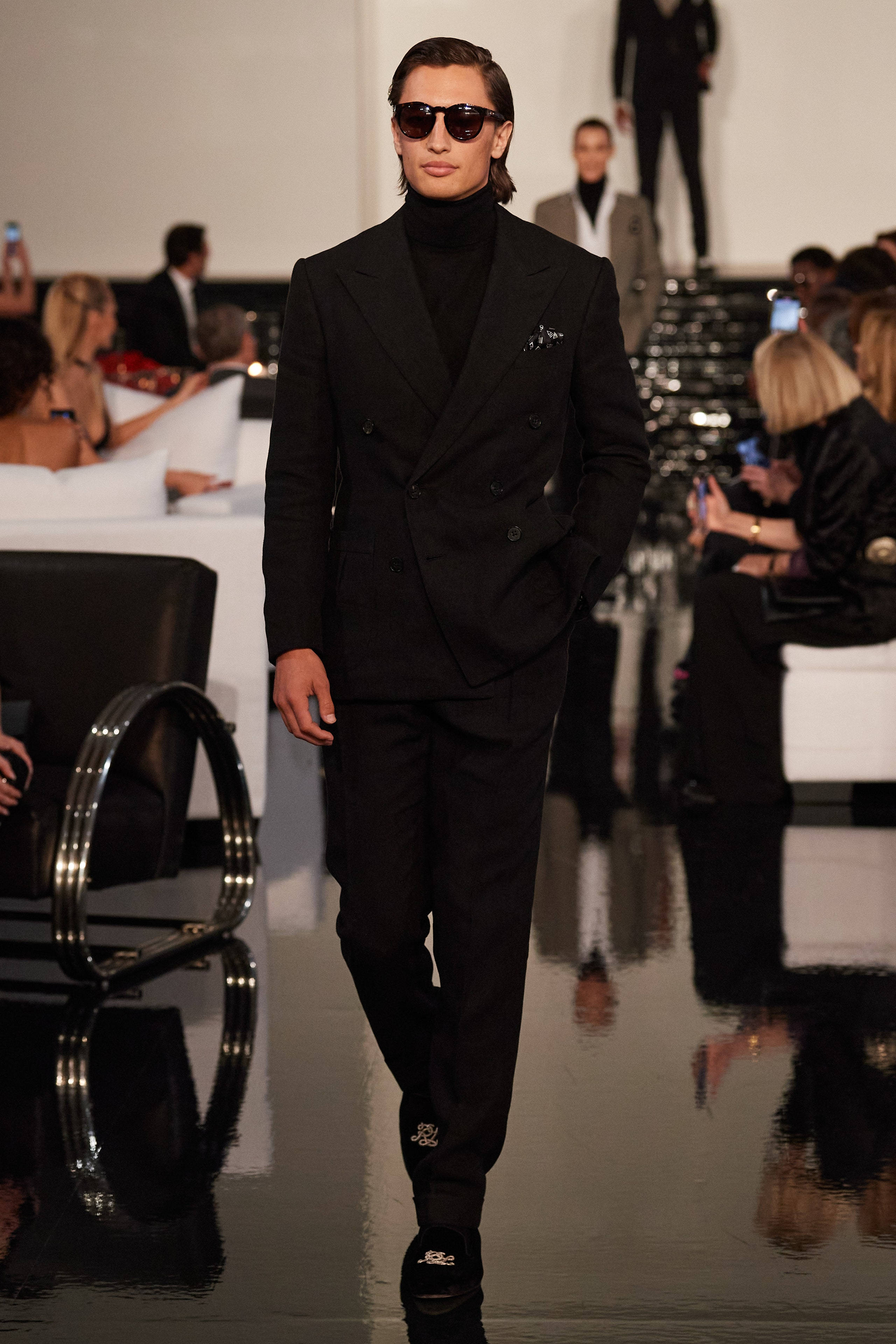 Ralph Lauren Corporation, black double-breasted suit, sunglasses, 4K Phone Wallpaper