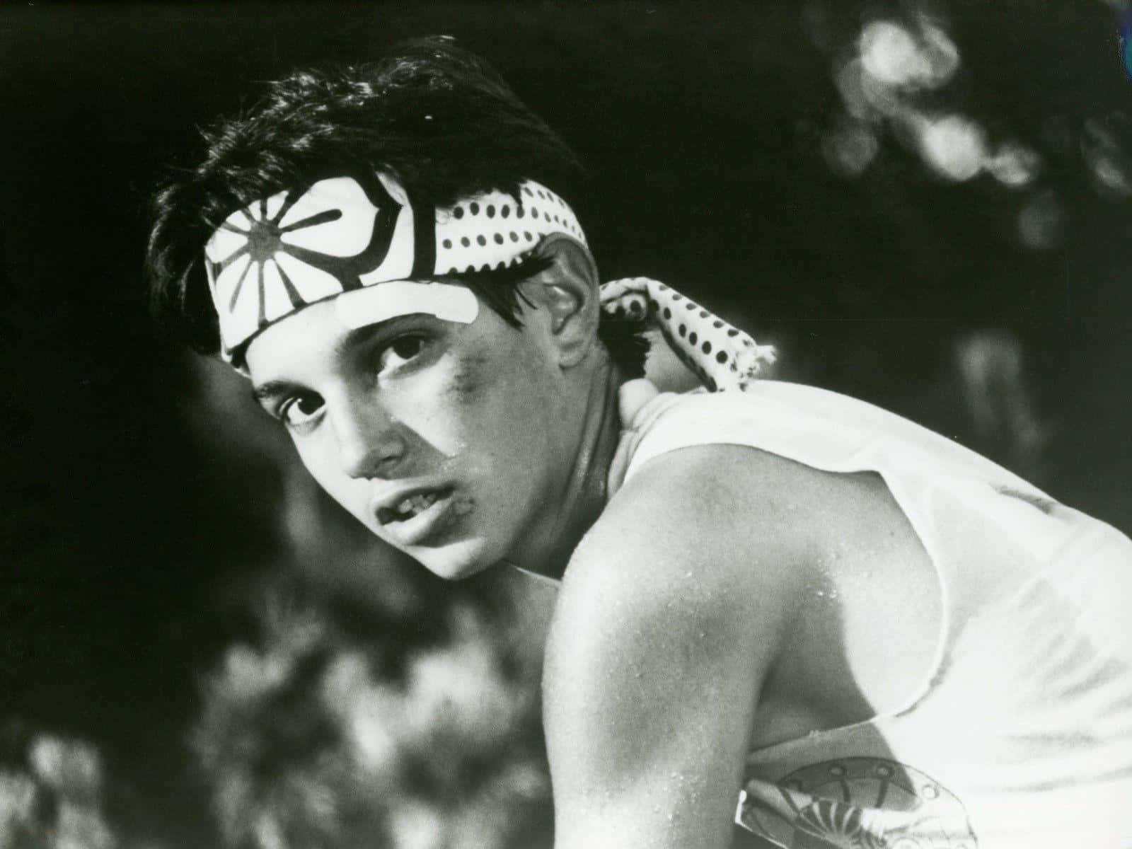 Ralph Macchio, black and white photo, patterned headband, HD Desktop Wallpaper