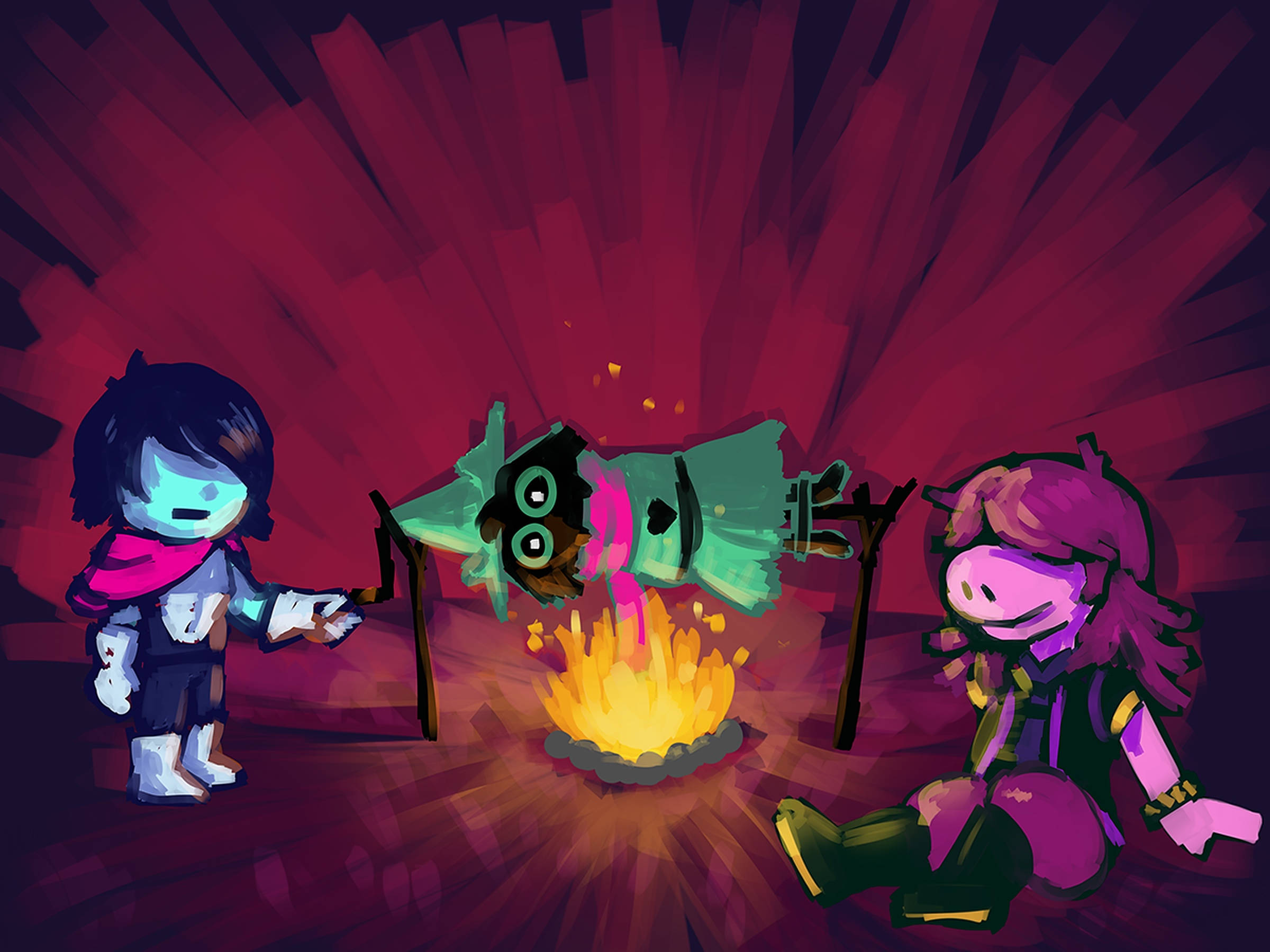 Ralsei, campfire, glowing alien creature, Full HD Desktop Wallpaper
