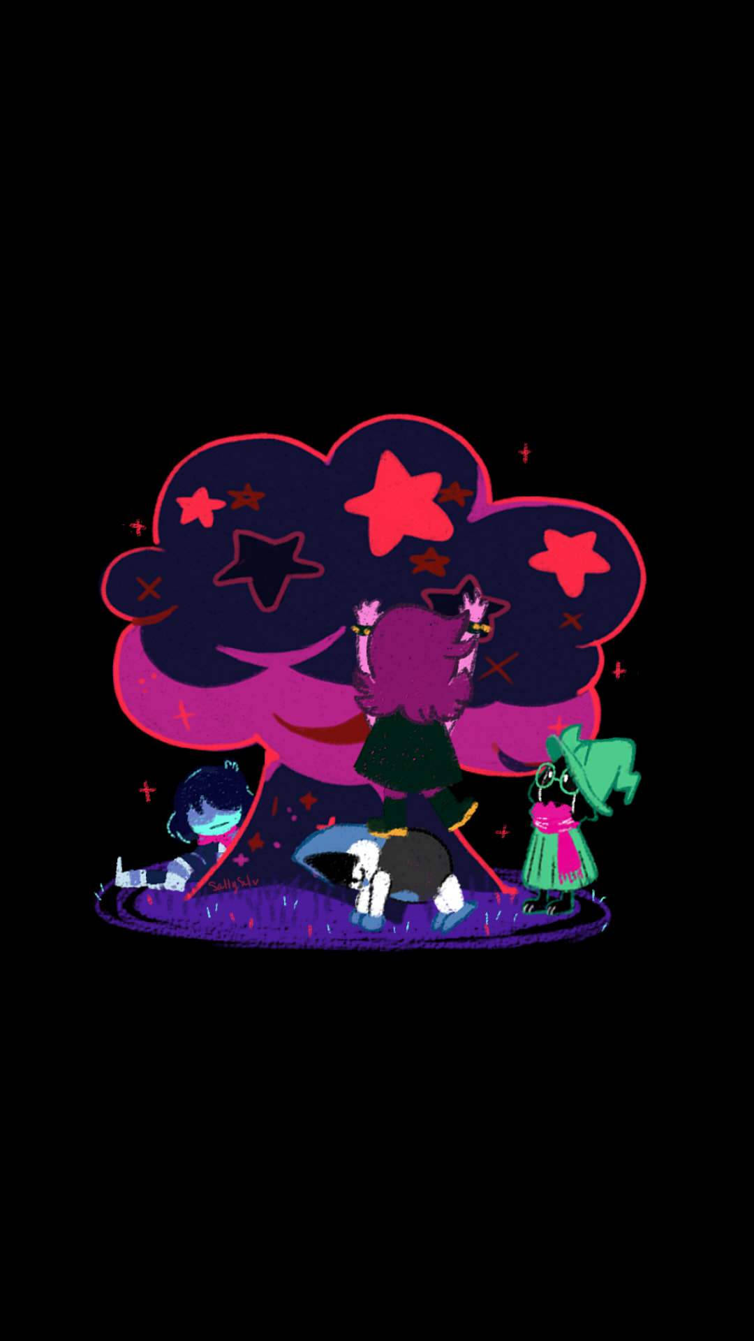 Ralsei, tree star, glowing pink cloud, Full HD Phone Wallpaper