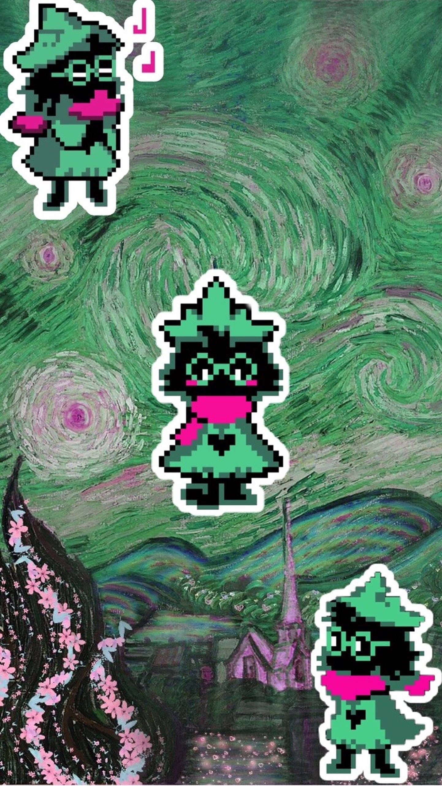 Ralsei, Starry Night, green outfits, 2K Phone Wallpaper