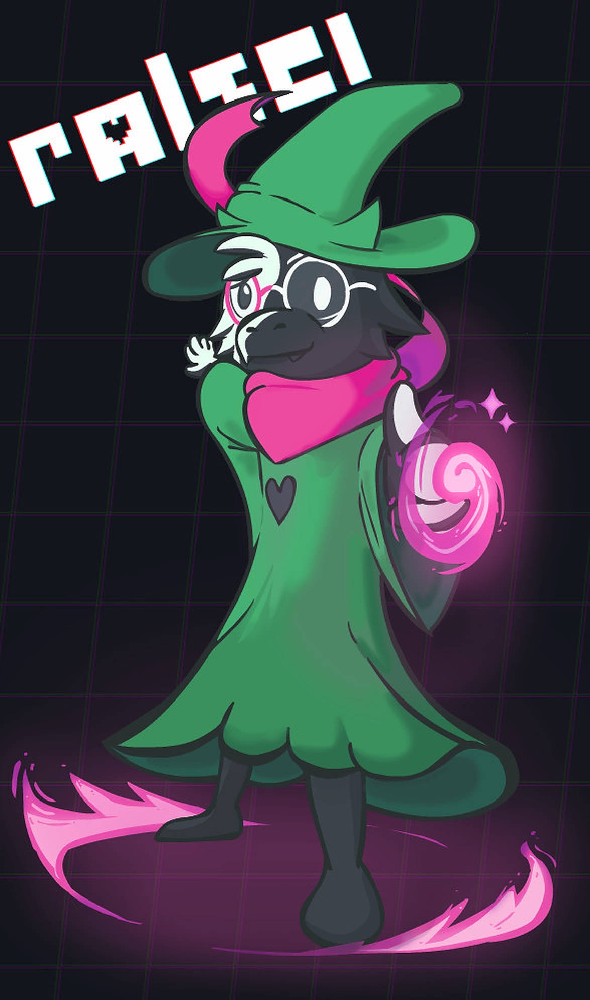 Ralsei, green hat, glowing pink swirl wand, Full HD Phone Wallpaper