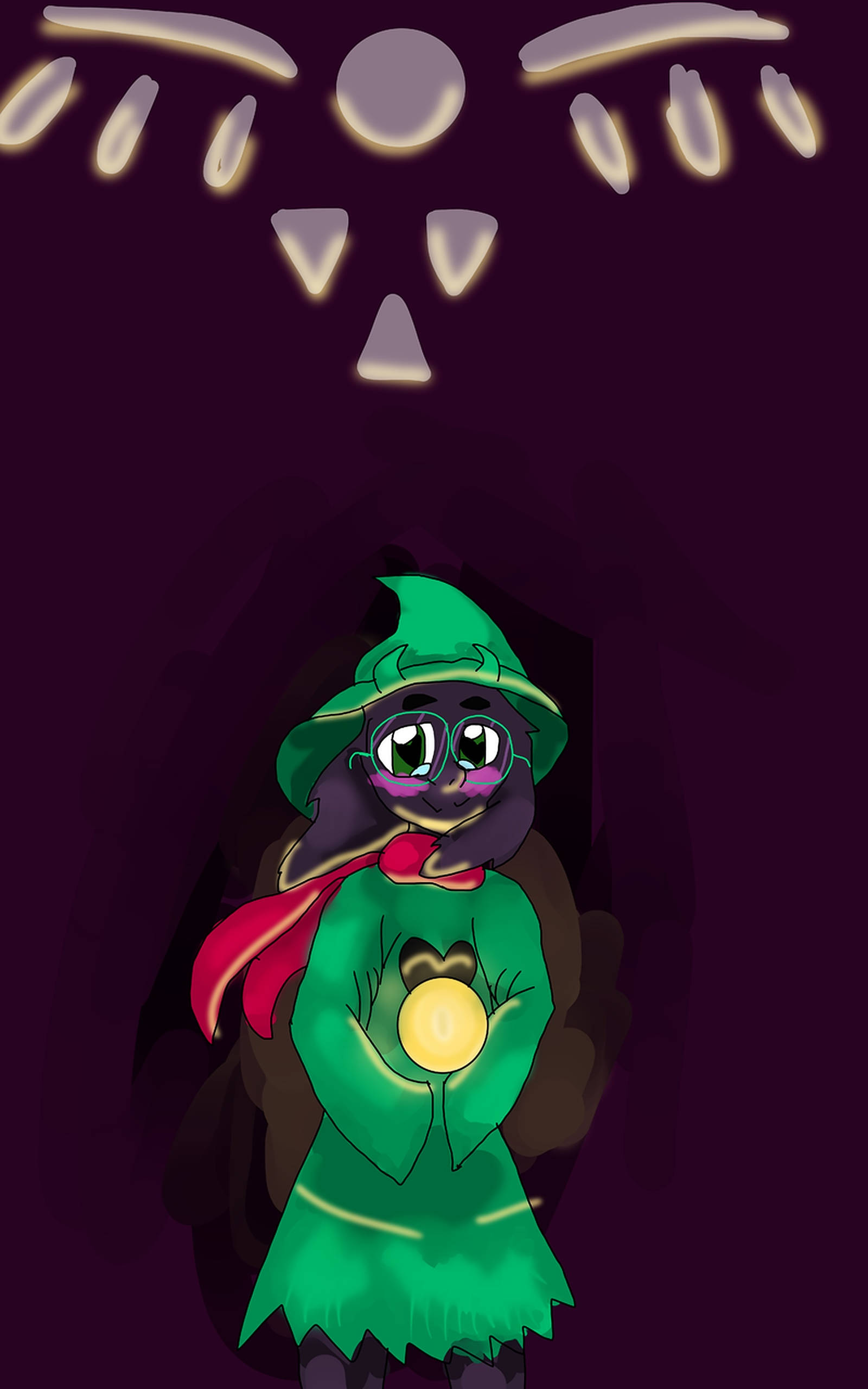 Ralsei, dark-furred witch, green hat, 2K Phone Wallpaper