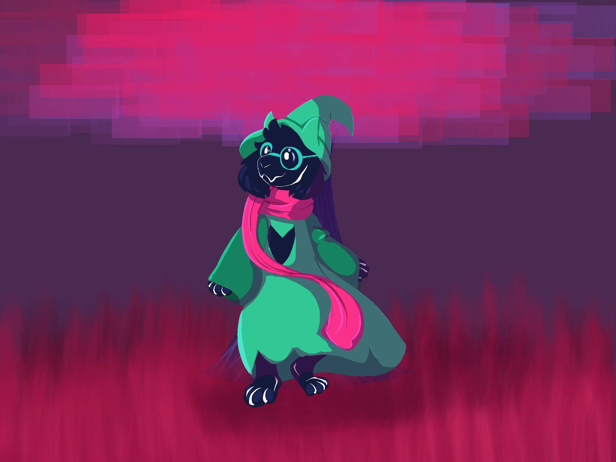 Ralsei, black cat, green witch hat, Full HD Desktop Wallpaper