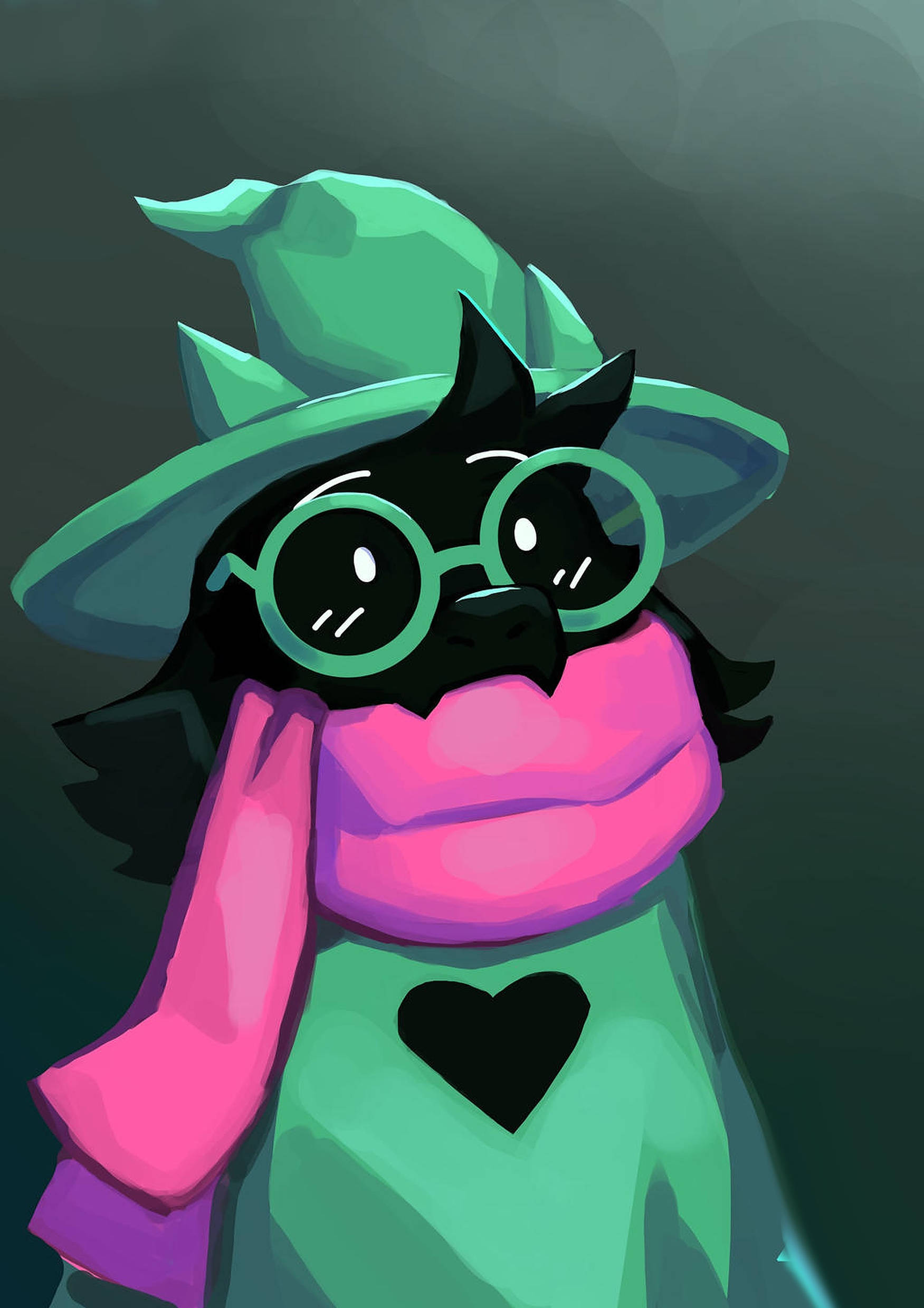 Ralsei, teal witch hat, round glasses, Full HD Phone Wallpaper